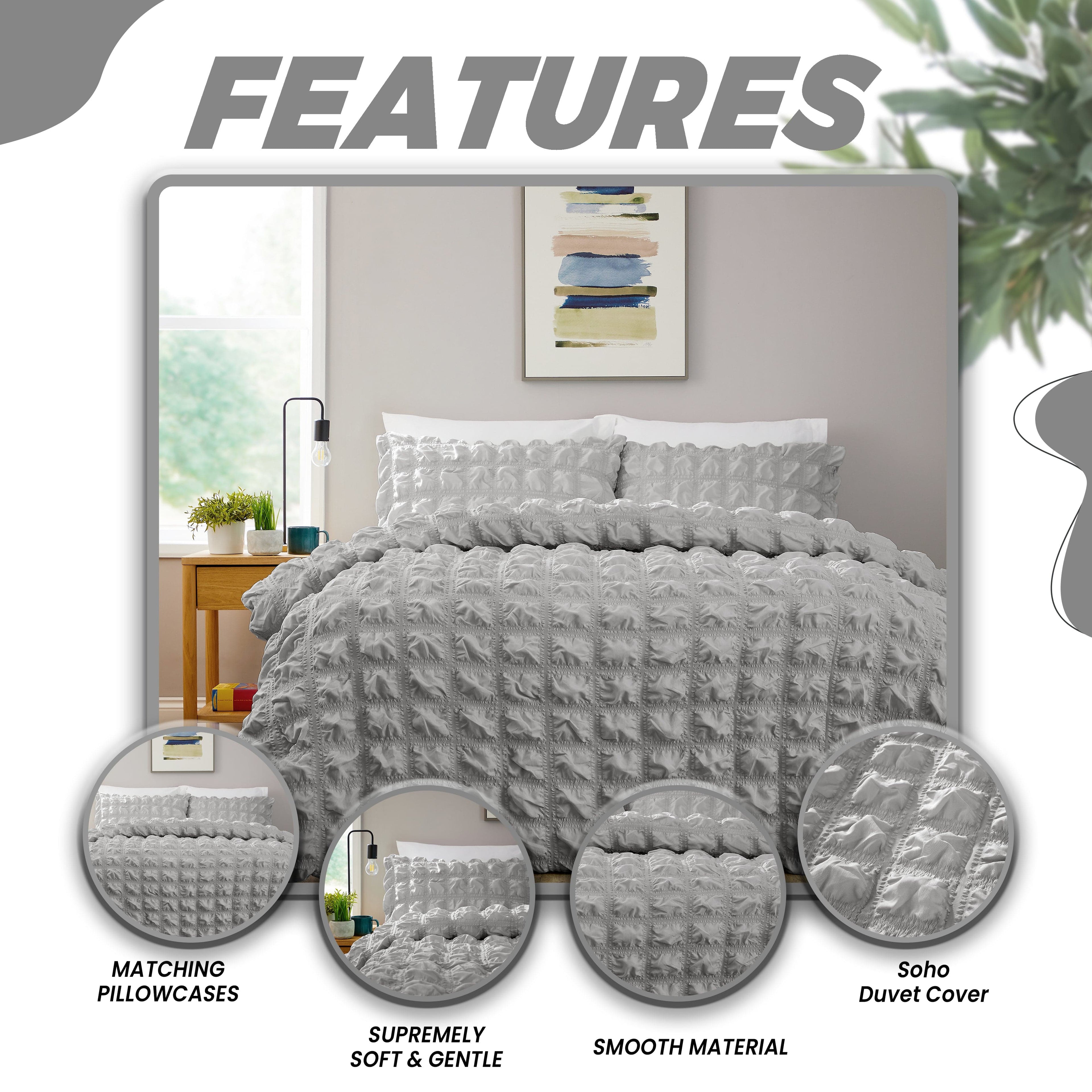 OLIVIA ROCCO Soho Grey Quilted Microfibre Duvet Cover Set – Bed Linen