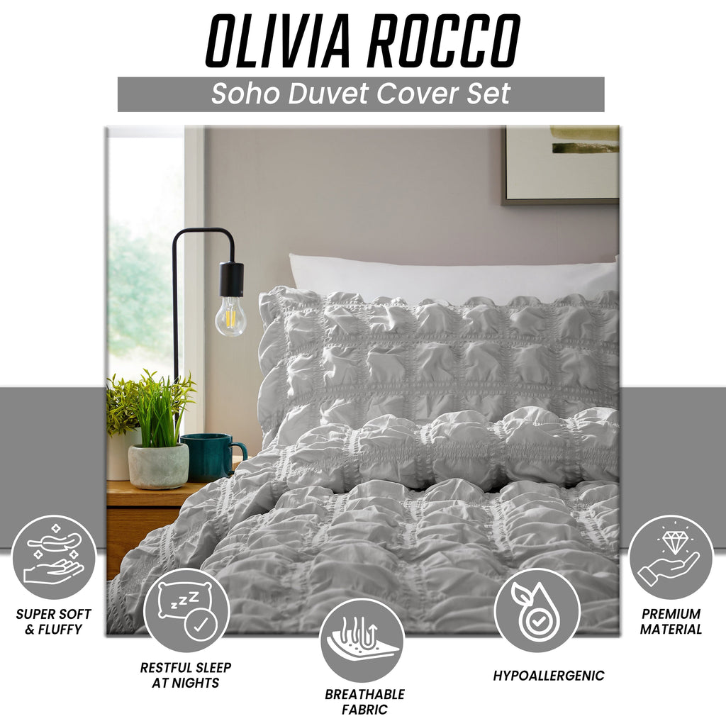 OLIVIA ROCCO Soho Grey Quilted Microfibre Duvet Cover Set – Bed Linen