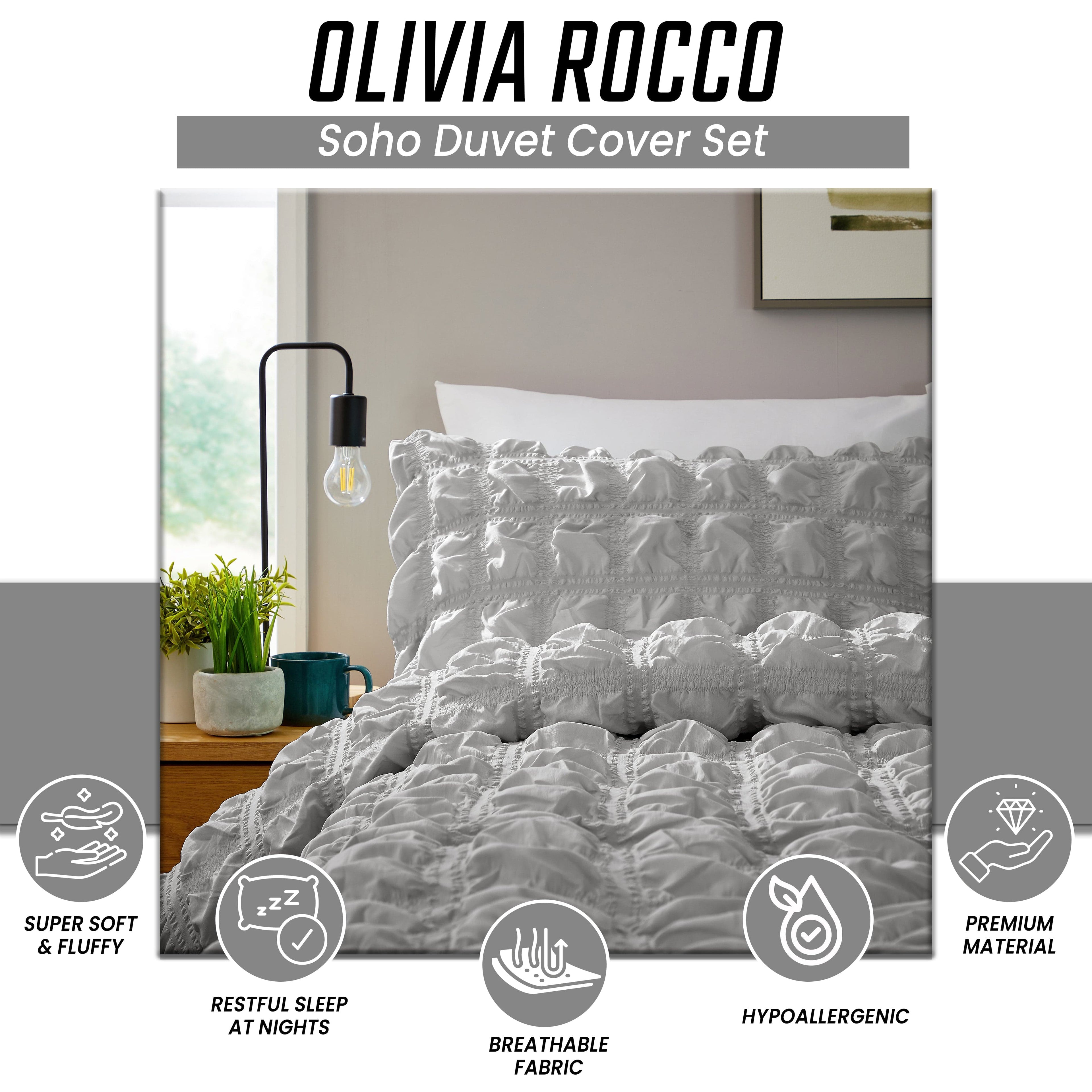 OLIVIA ROCCO Soho Grey Quilted Microfibre Duvet Cover Set – Bed Linen