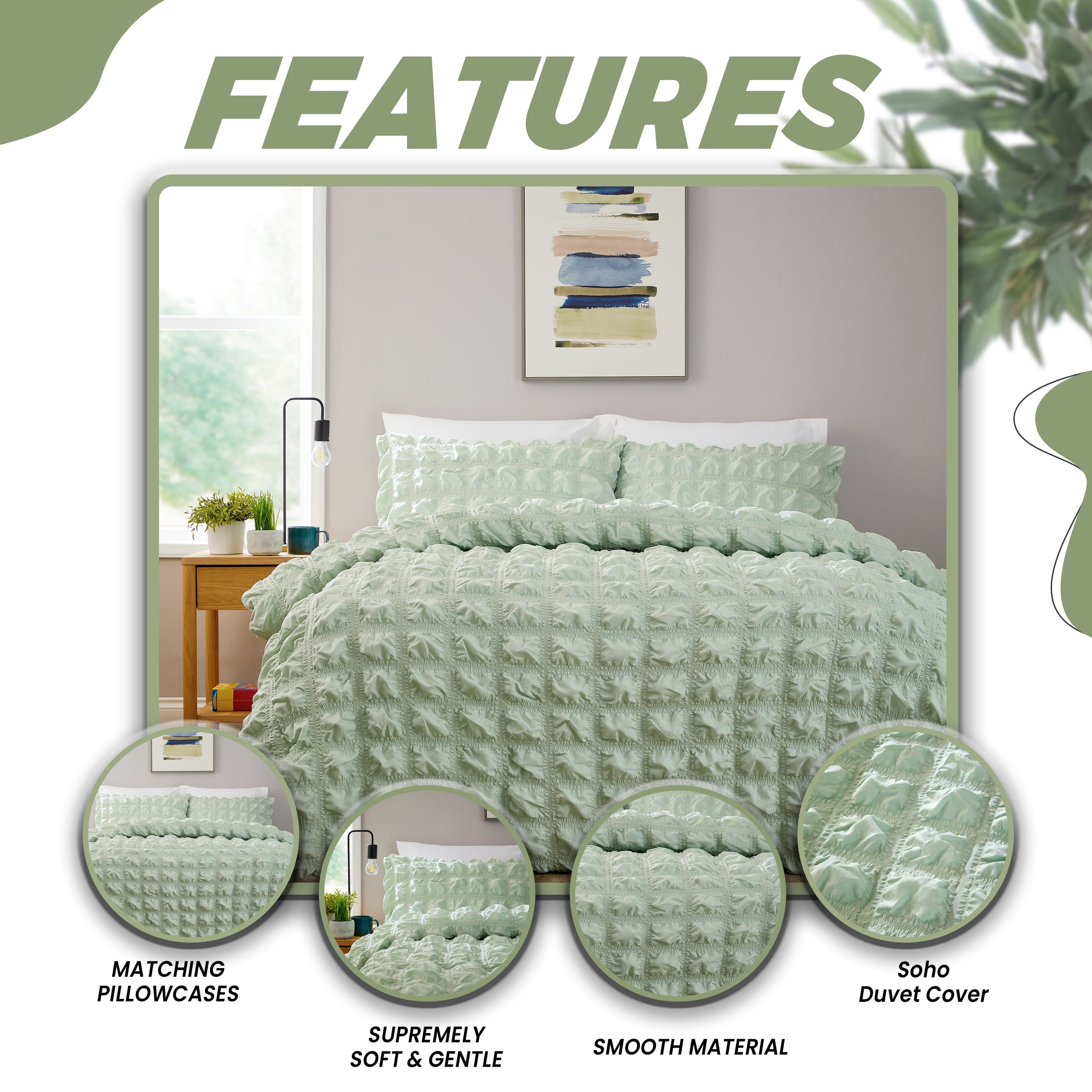 OLIVIA ROCCO Soho Sage Green Quilted Microfibre Duvet Cover Bedding Set