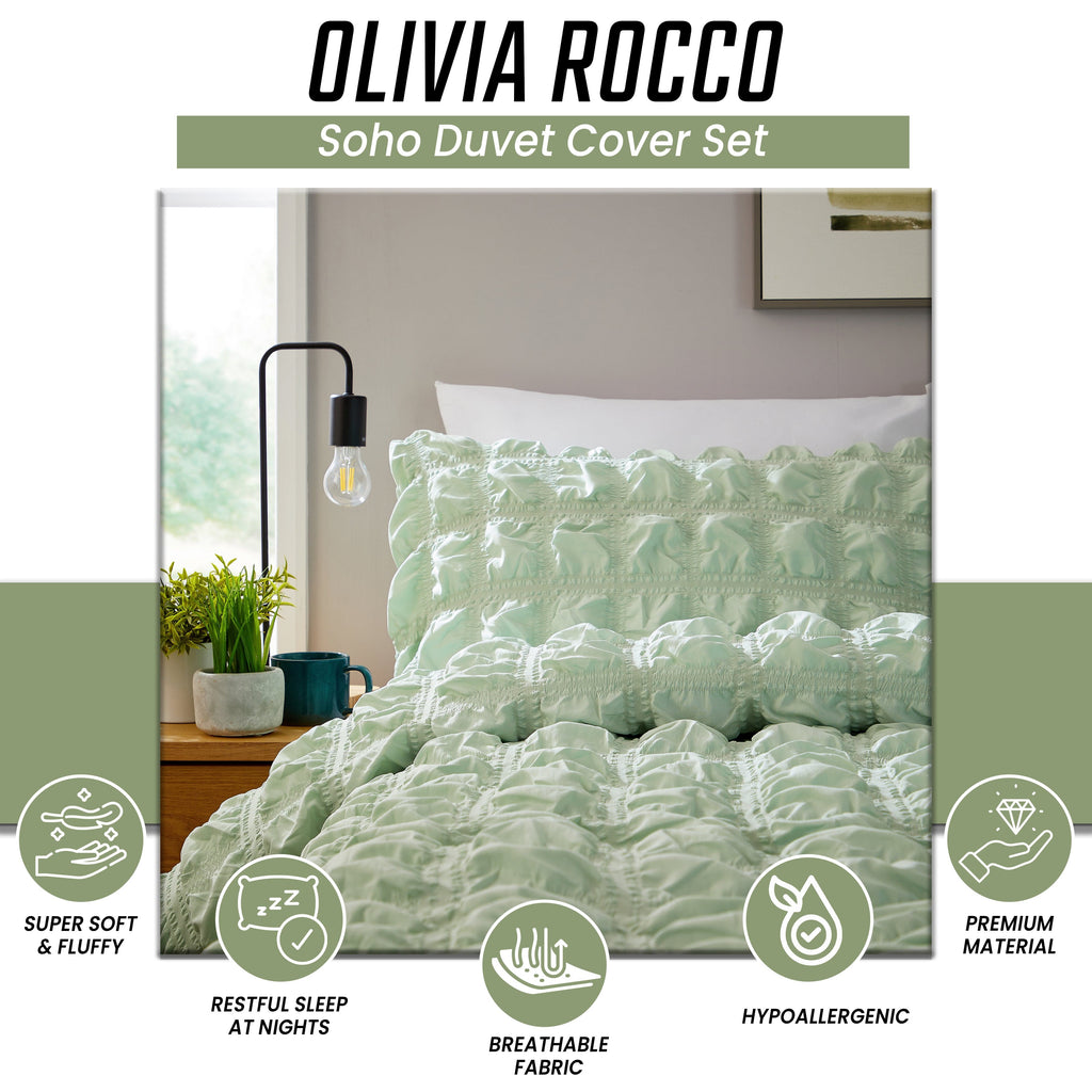 OLIVIA ROCCO Soho Sage Green Quilted Microfibre Duvet Cover Bedding Set