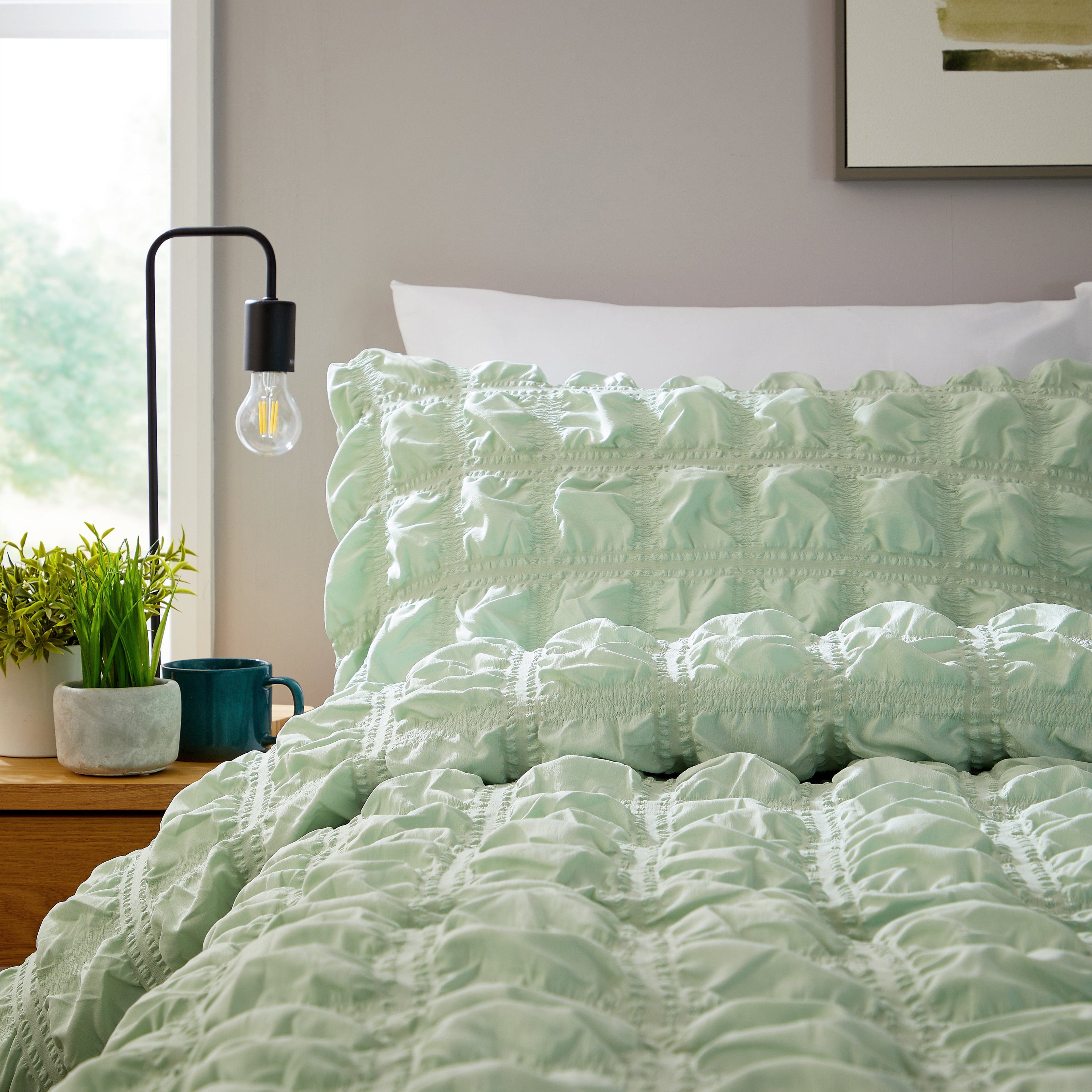 OLIVIA ROCCO Soho Sage Green Quilted Microfibre Duvet Cover Bedding Set