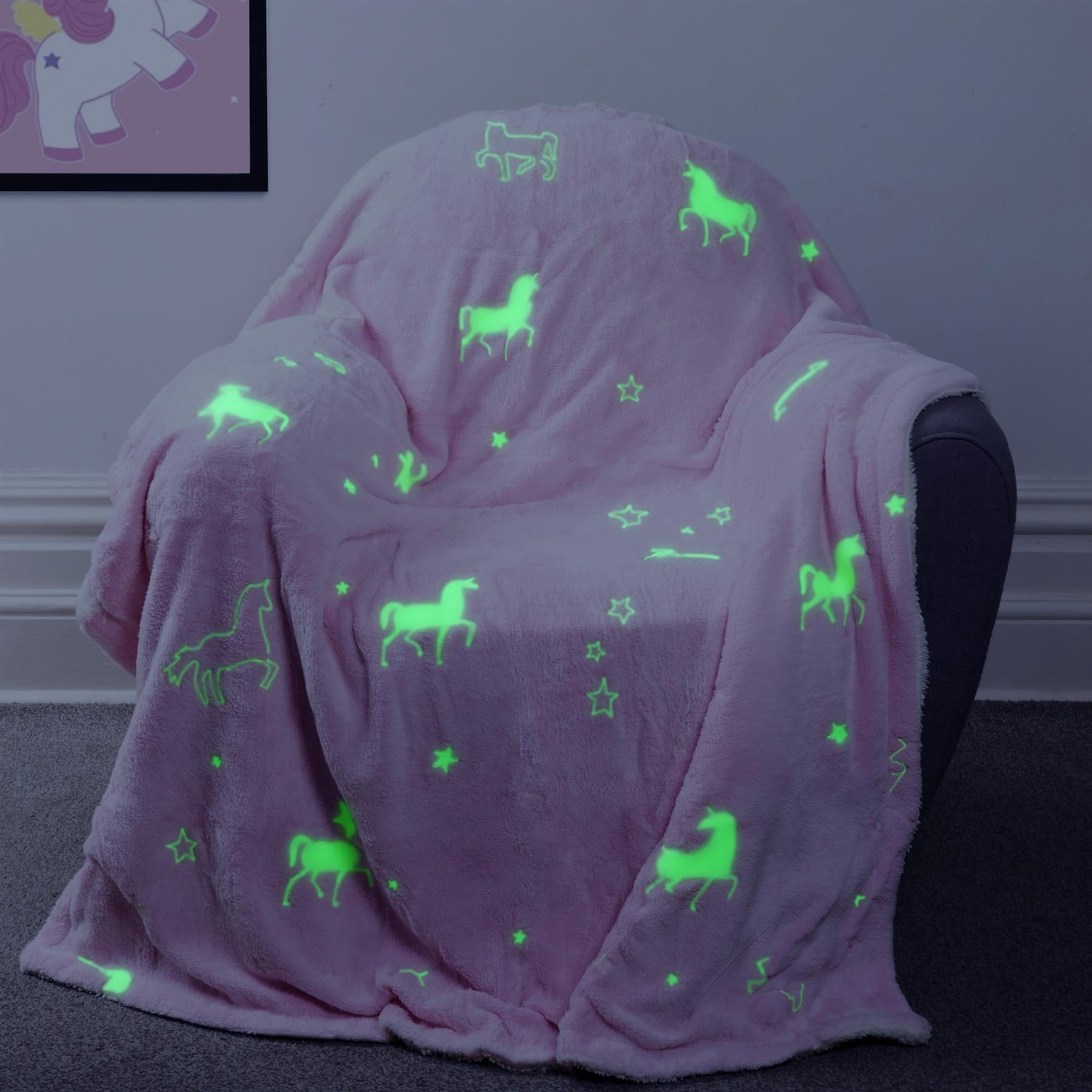 OLIVIA ROCCO Glow In The Dark Unicorn Teddy Fleece Duvet Set – Pink