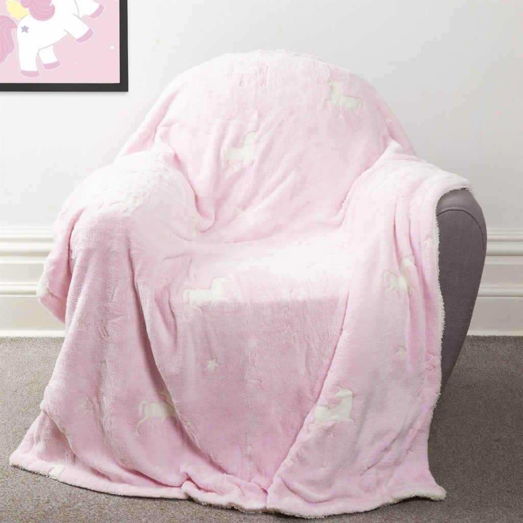 OLIVIA ROCCO Glow In The Dark Unicorn Teddy Fleece Duvet Set – Pink