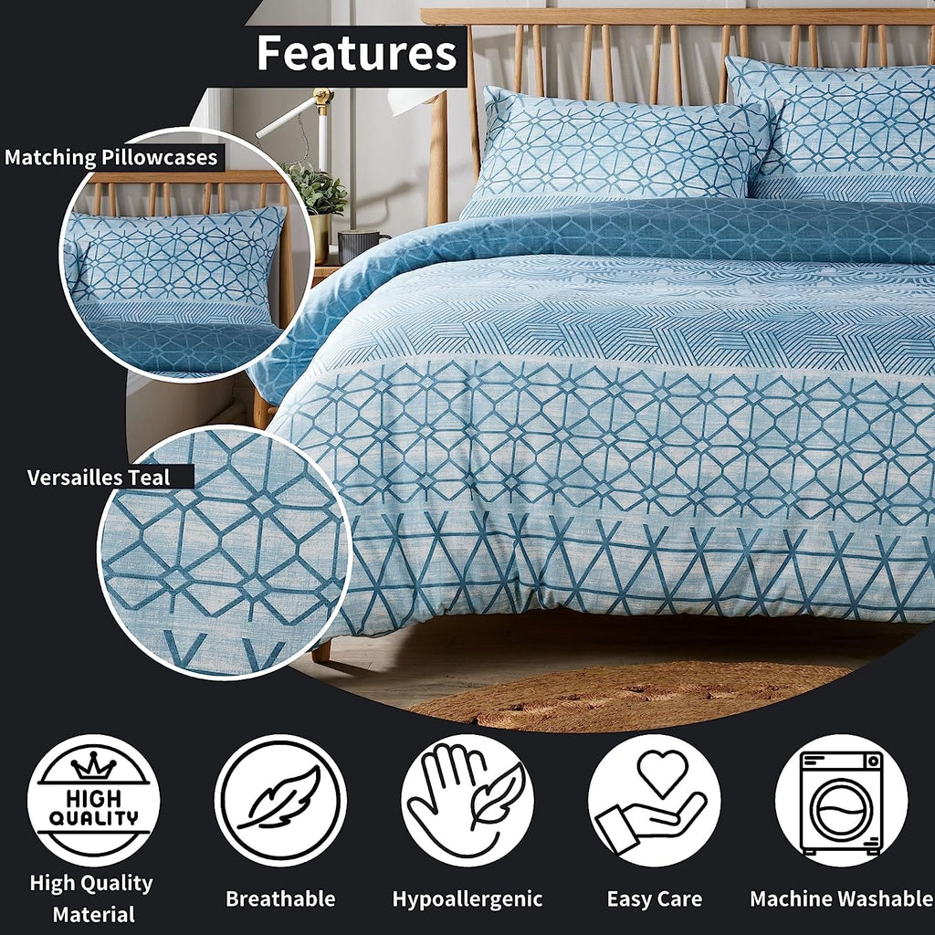 OLIVIA ROCCO Versailles Teal Duvet Cover Set – Printed Polyester Bedding
