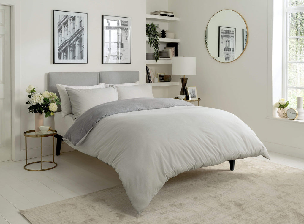 OLIVIA ROCCO Chambray Reversible Duvet Set | Cotton Rich Bedding - Grey/Pink