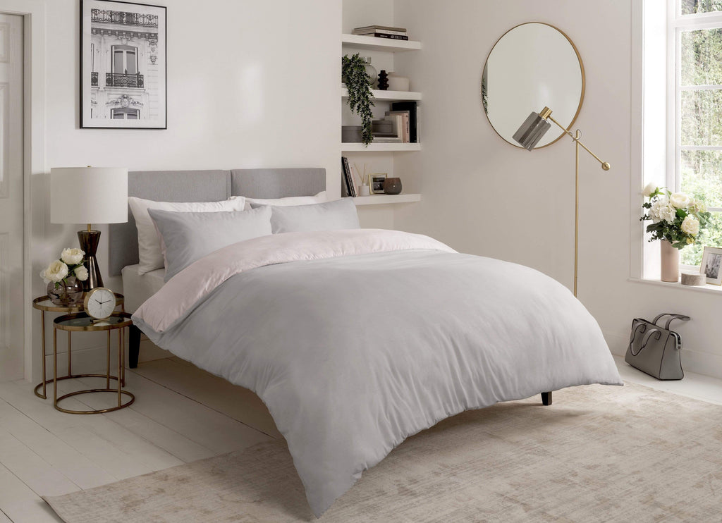 OLIVIA ROCCO Chambray Reversible Duvet Set | Cotton Rich Bedding - Grey/Pink