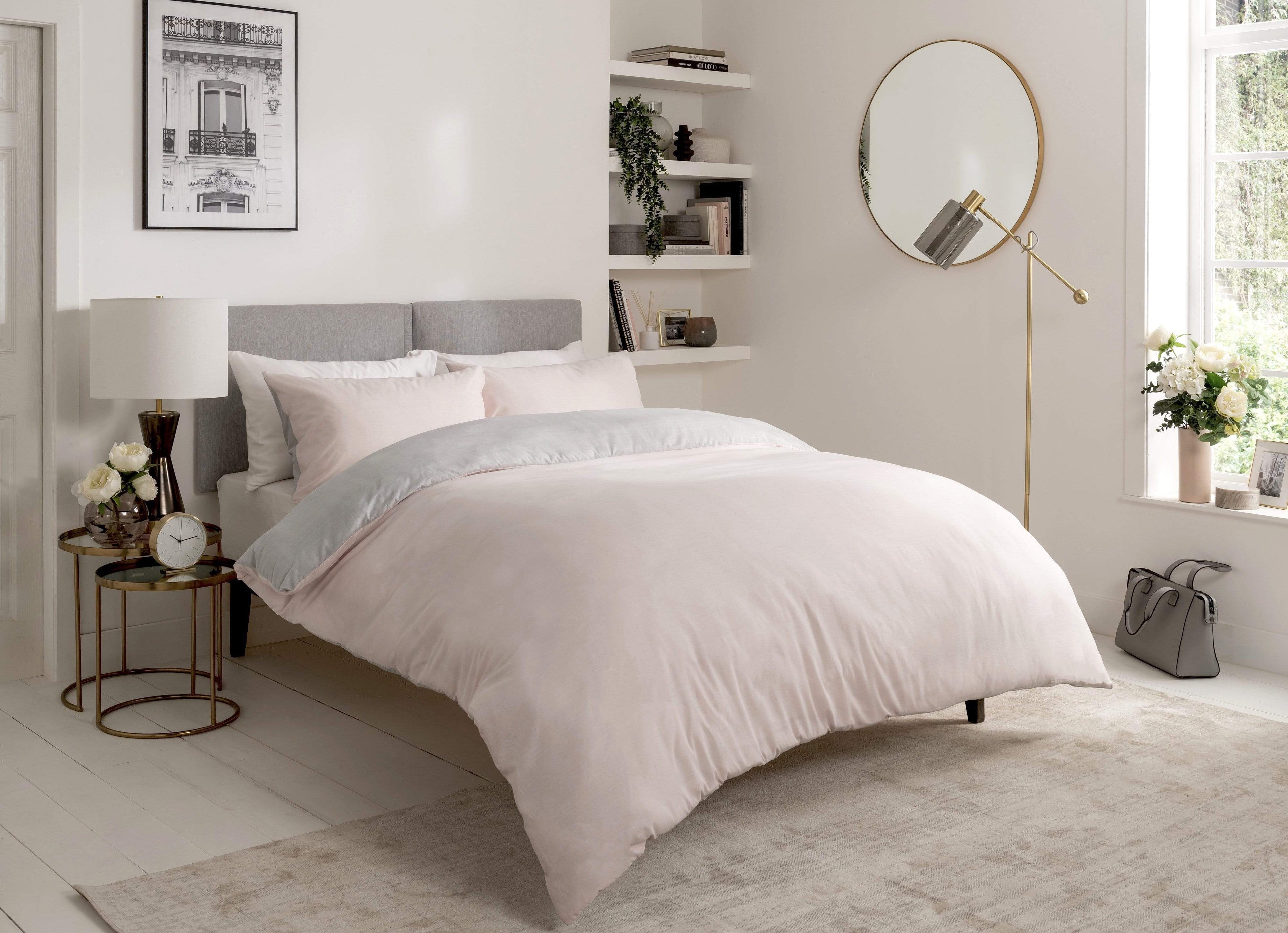 OLIVIA ROCCO Chambray Reversible Duvet Set | Cotton Rich Bedding - Grey/Pink