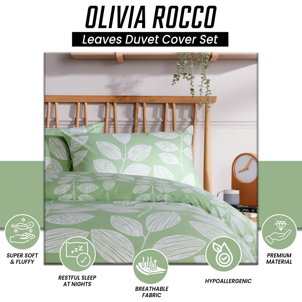 OLIVIA ROCCO Leaf Print Reversible Cotton Rich Duvet Cover Set | Black & Gray