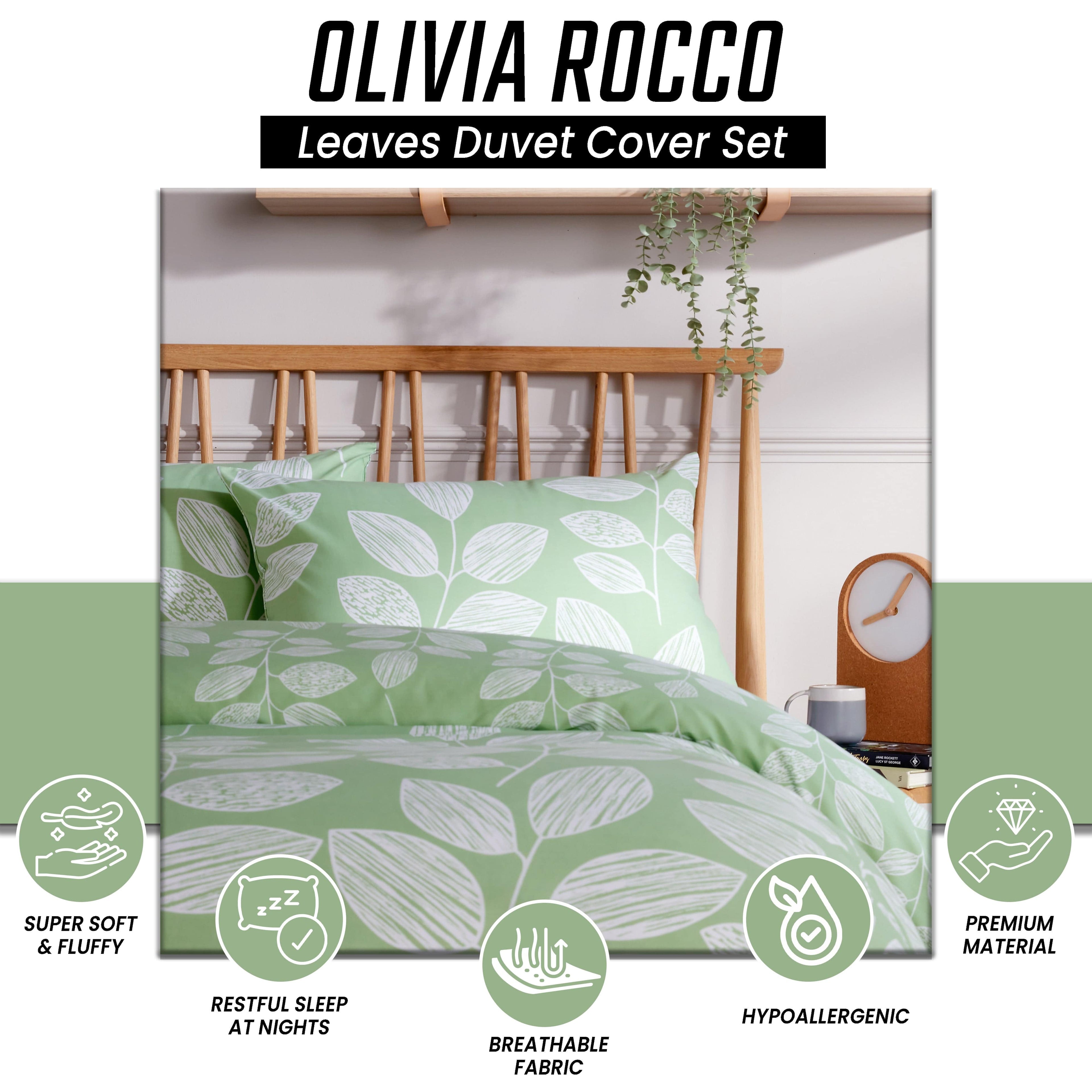OLIVIA ROCCO Leaf Print Reversible Cotton Rich Duvet Cover Set | Black & Gray