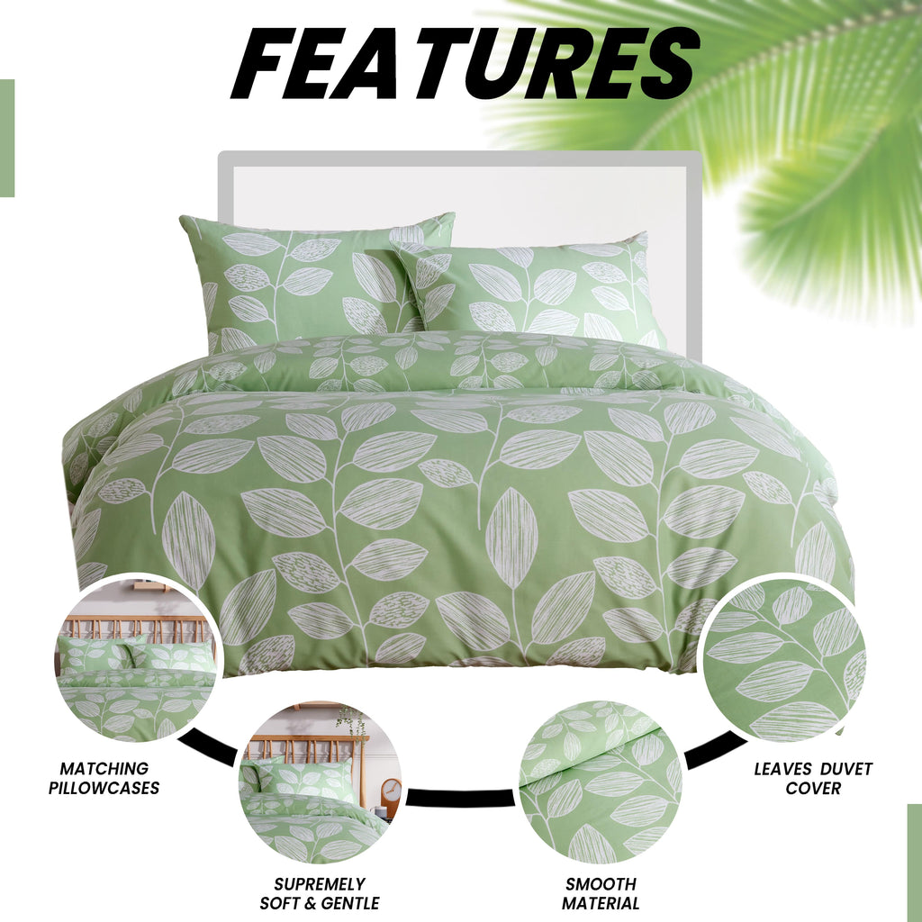 OLIVIA ROCCO Leaf Print Reversible Cotton Rich Duvet Cover Set | Black & Gray