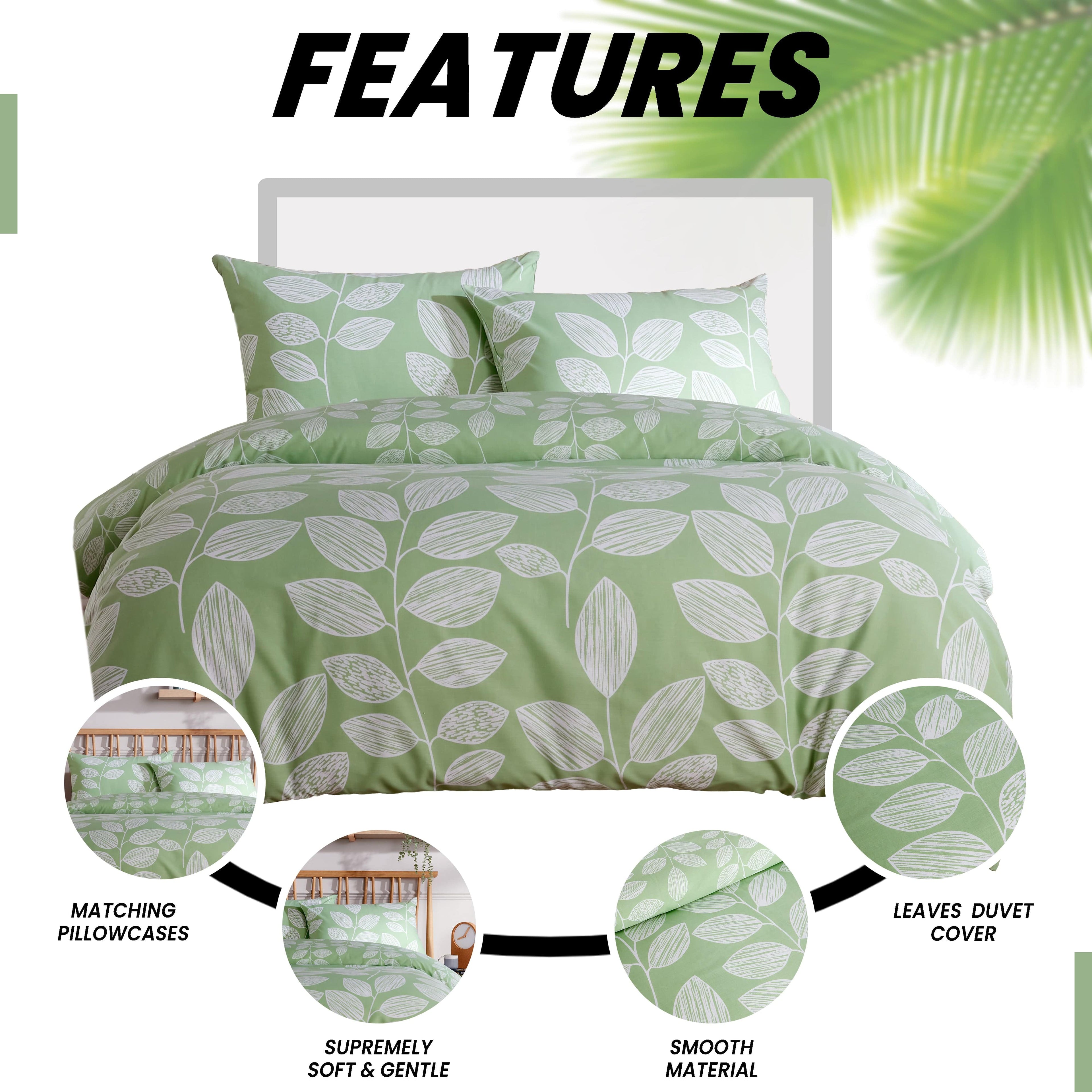 OLIVIA ROCCO Leaf Print Reversible Cotton Rich Duvet Cover Set | Black & Gray