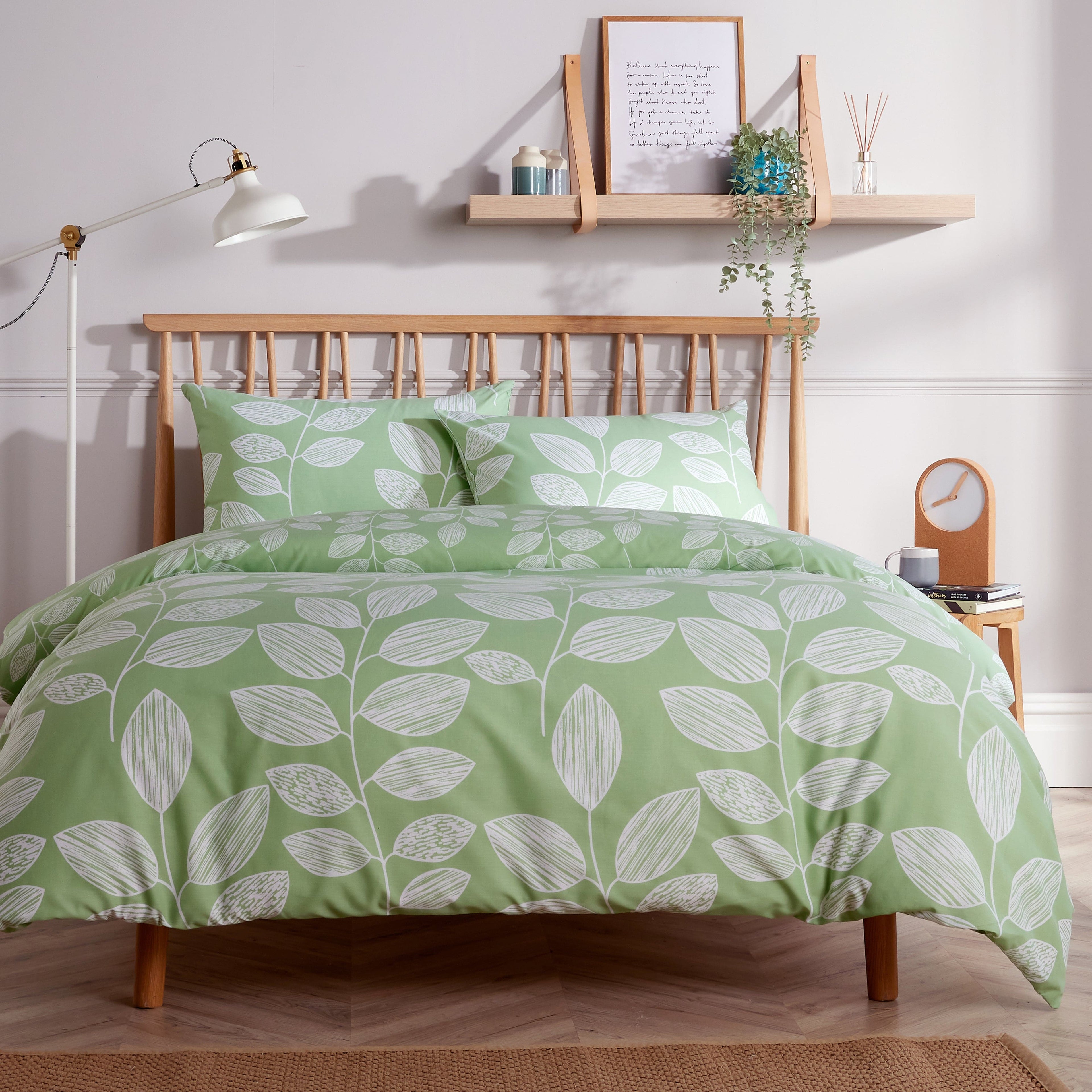 OLIVIA ROCCO Leaf Print Reversible Cotton Rich Duvet Cover Set | Black & Gray