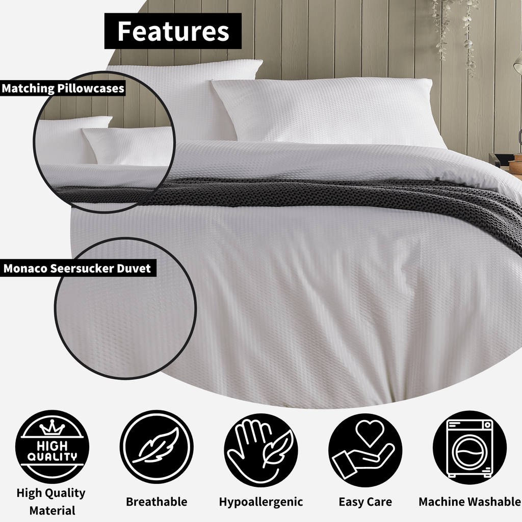 OLIVIA ROCCO Monaco Seersucker Duvet Cover Set – Grey & White Bedding