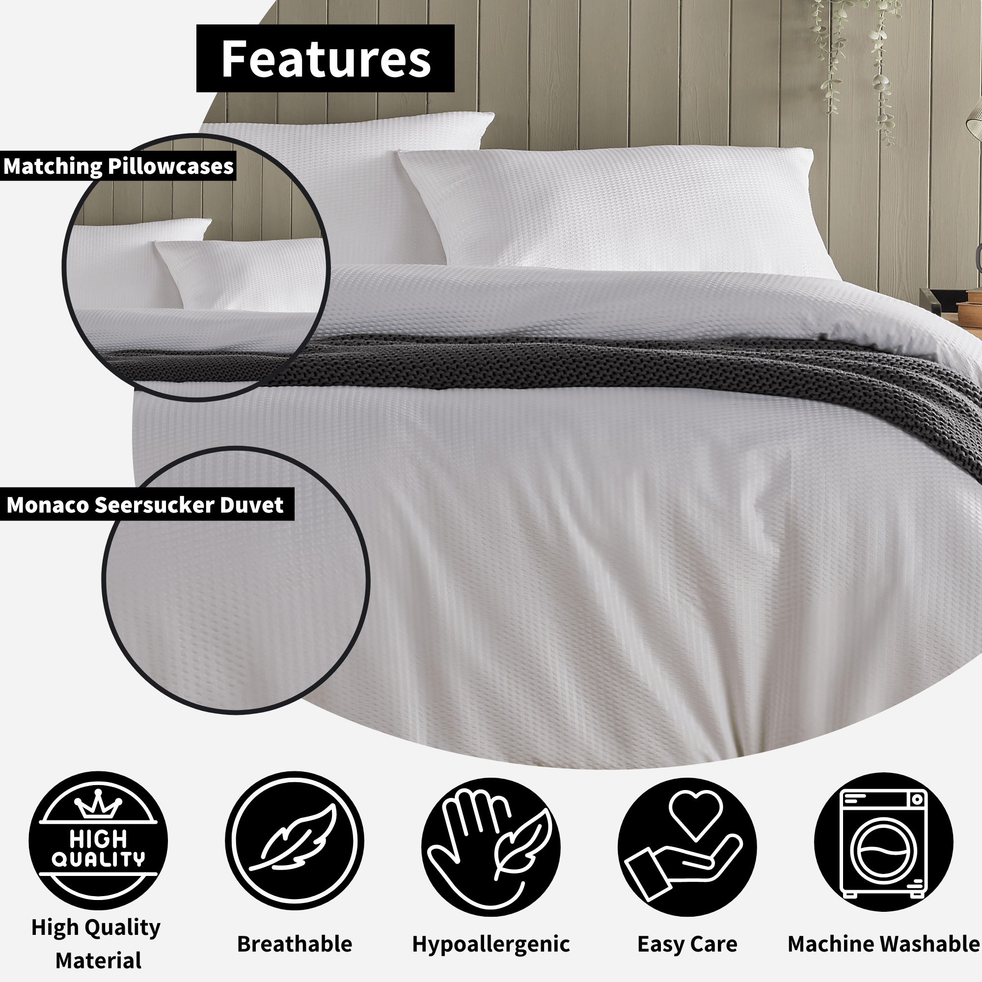 OLIVIA ROCCO Monaco Seersucker Duvet Cover Set – Grey & White Bedding
