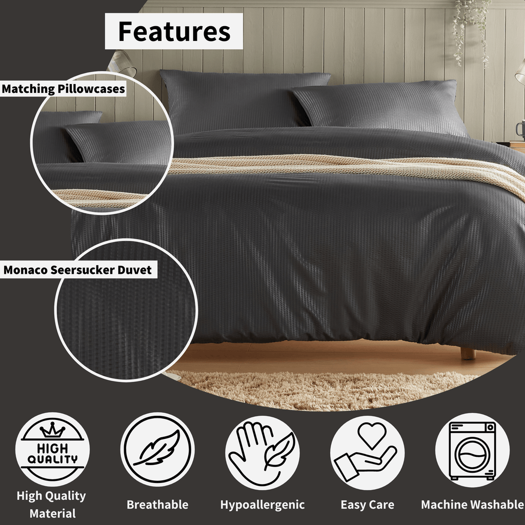 OLIVIA ROCCO Monaco Seersucker Duvet Cover Set – Grey & White Bedding