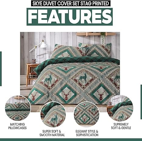OLIVIA ROCCO Skye Stag Printed Reversible Polycotton Duvet Cover Set