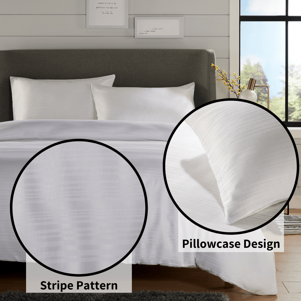 OLIVIA ROCCO Stripe Jacquard Duvet Cover Set | Reversible Cotton Blend