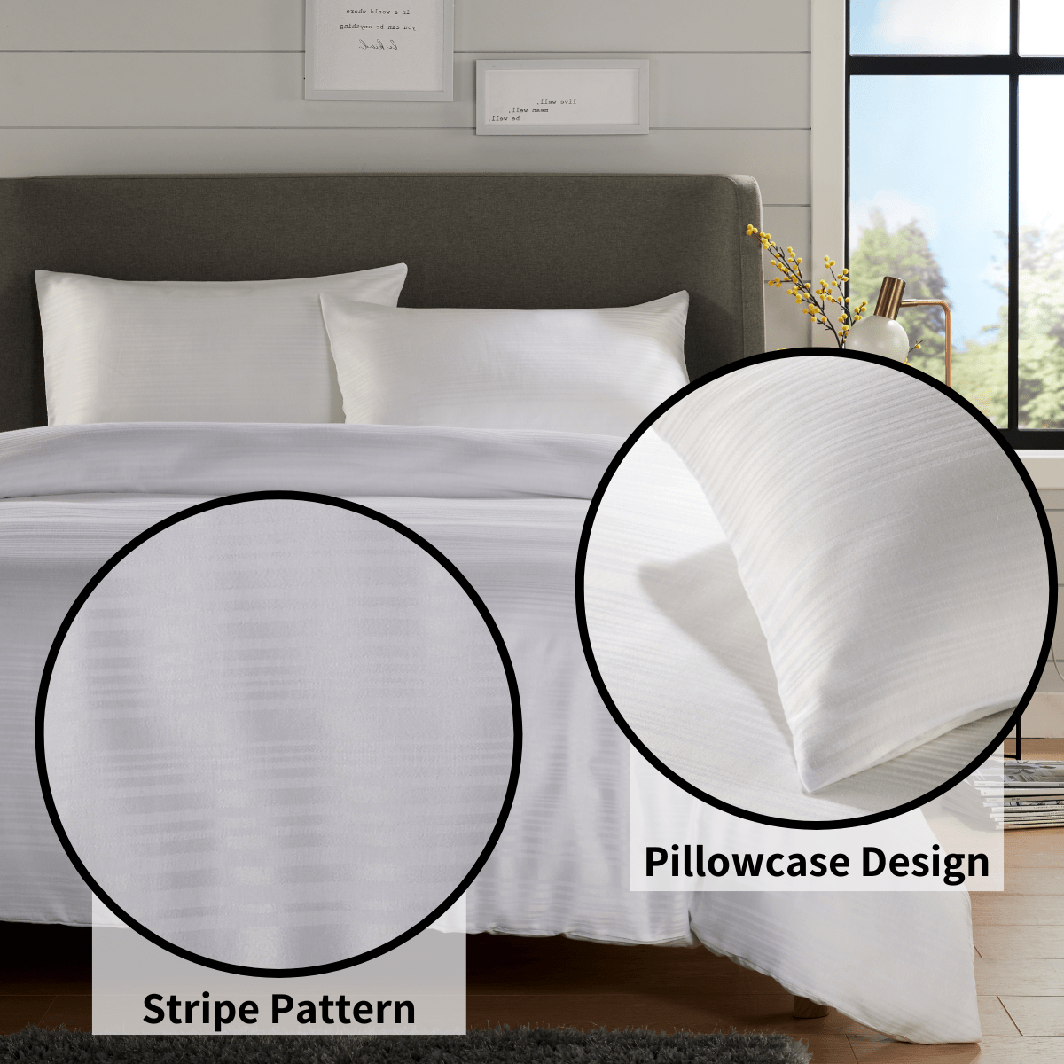 OLIVIA ROCCO Stripe Jacquard Duvet Cover Set | Reversible Cotton Blend