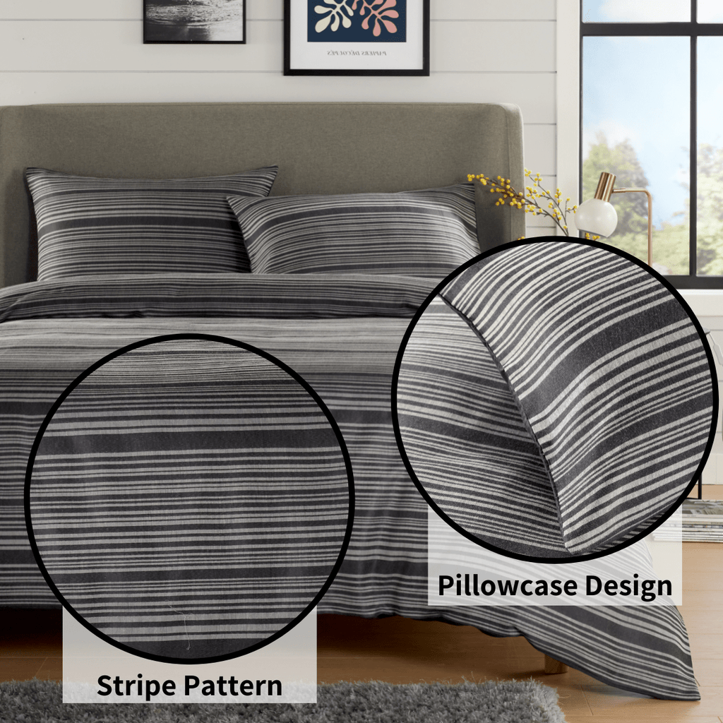 OLIVIA ROCCO Stripe Jacquard Duvet Cover Set | Reversible Cotton Blend