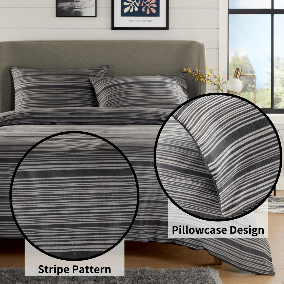 OLIVIA ROCCO Stripe Jacquard Duvet Cover Set | Reversible Cotton Blend