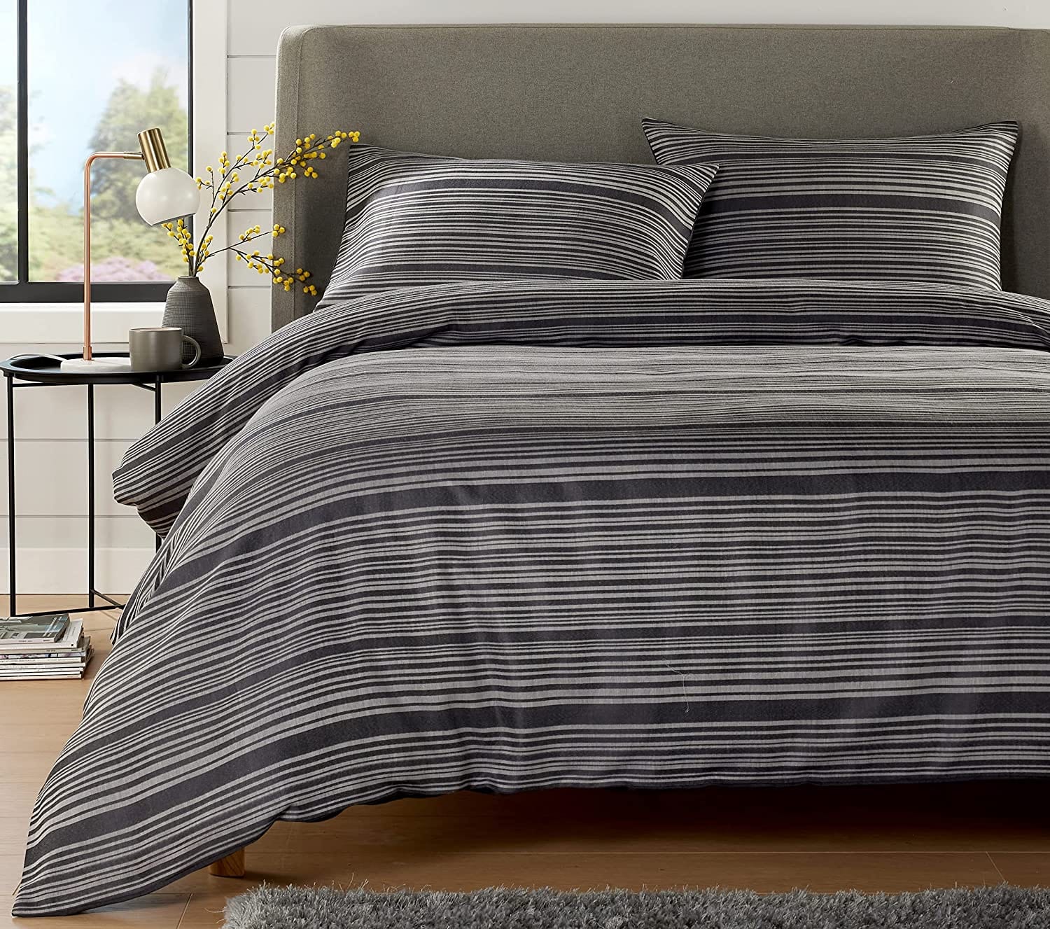 OLIVIA ROCCO Stripe Jacquard Duvet Cover Set | Reversible Cotton Blend