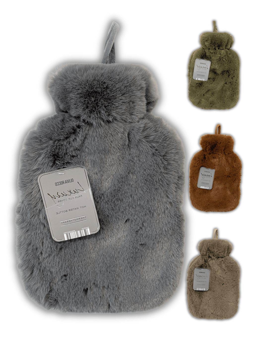 OLIVIA ROCCO 2L Hot Water Bottle – Faux Fur Cover Natural Rubber Heat Pad