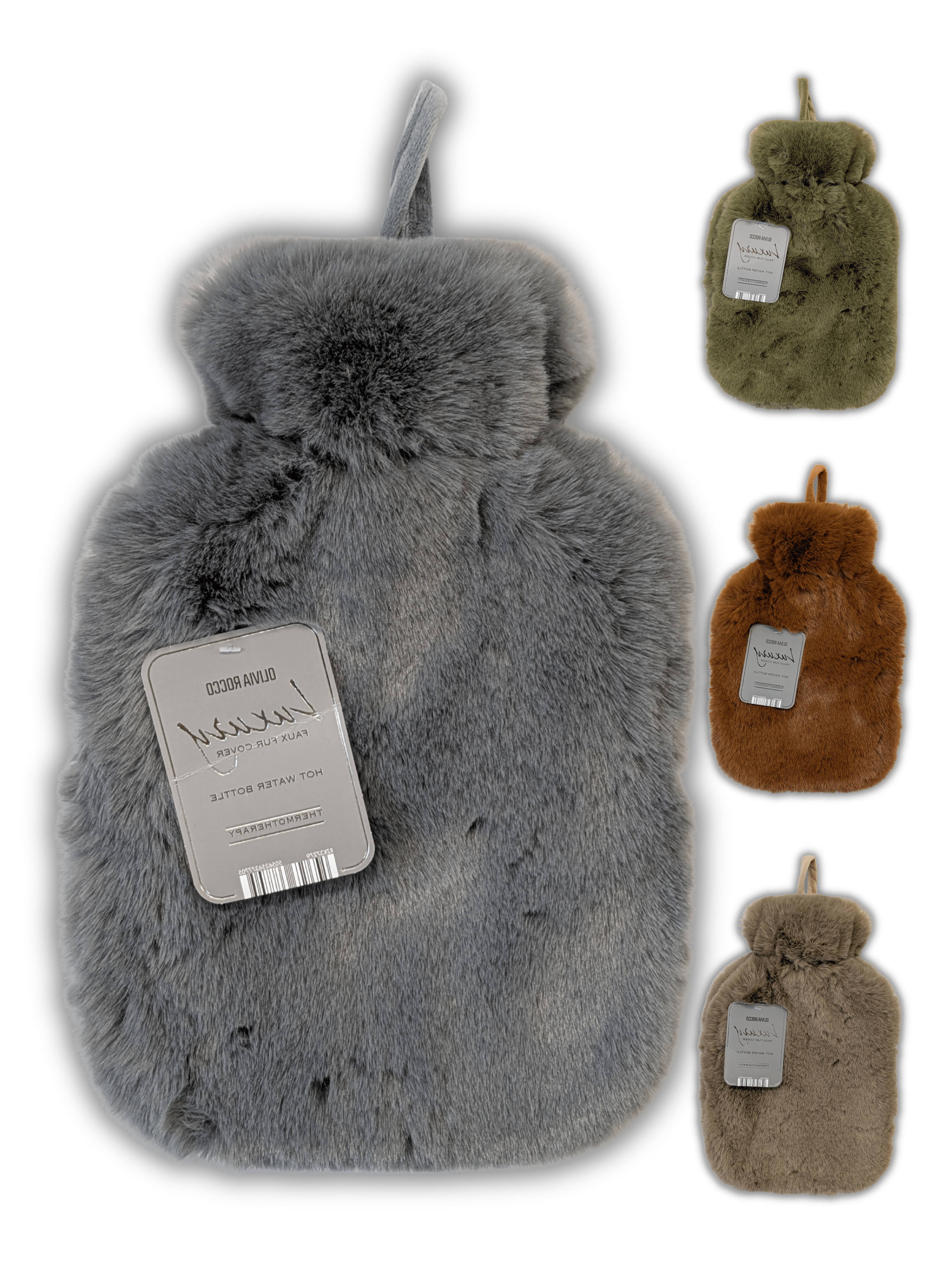 OLIVIA ROCCO 2L Hot Water Bottle – Faux Fur Cover Natural Rubber Heat Pad