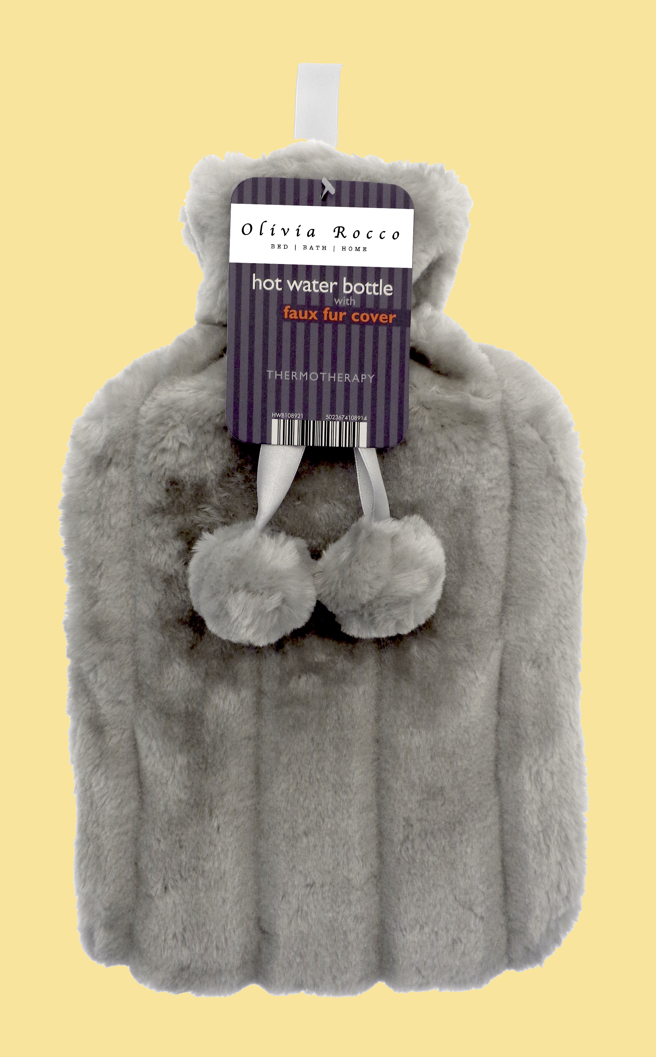 OLIVIA ROCCO 2L Hot Water Bottle | Soft Faux Fur Pom Pom Cover