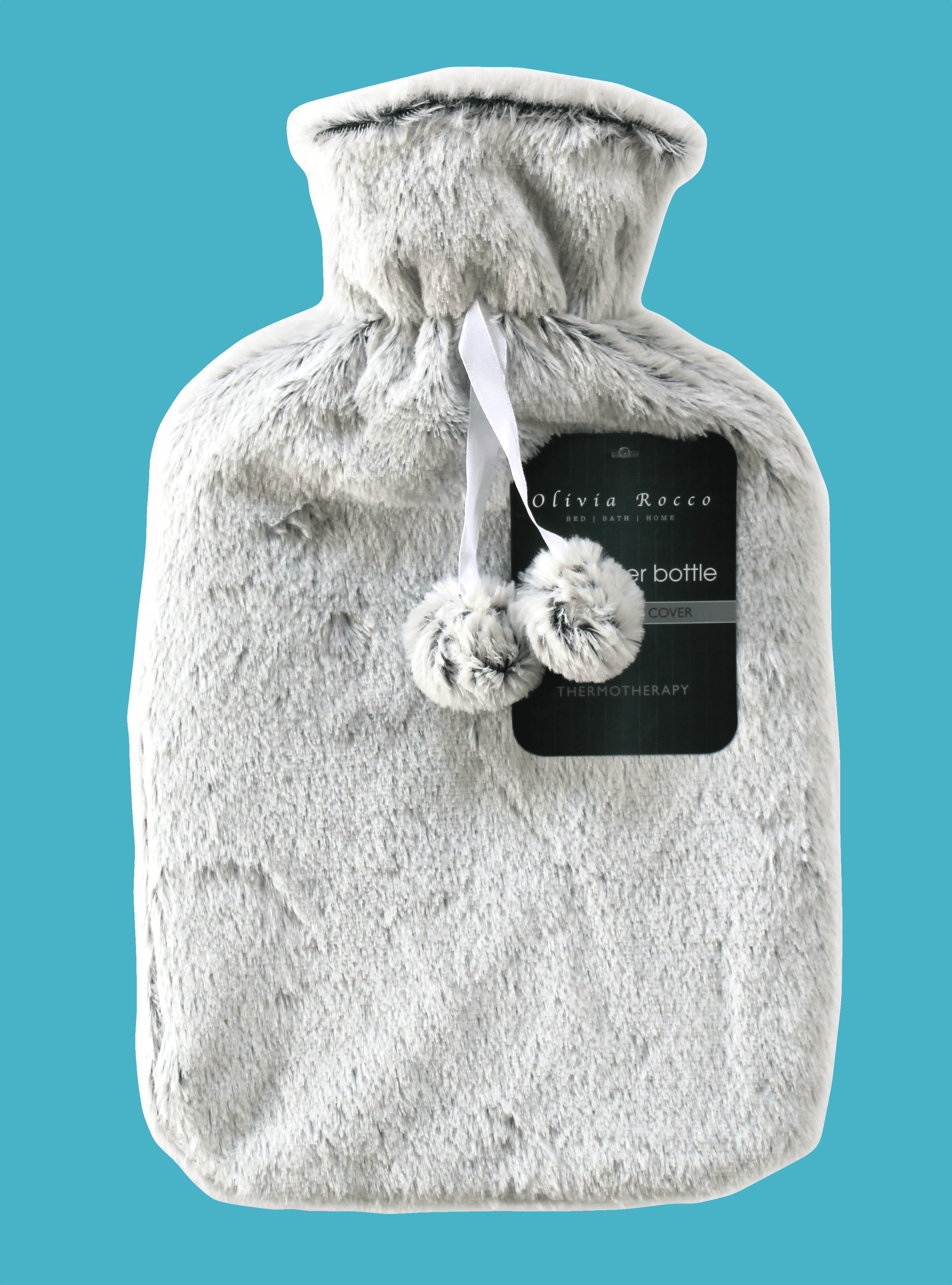 OLIVIA ROCCO 2L Hot Water Bottle | Soft Faux Fur Pom Pom Cover