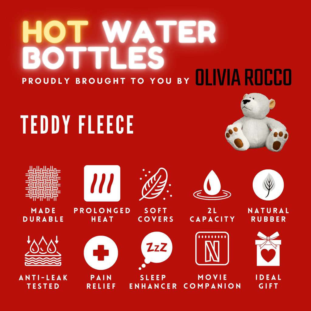 OLIVIA ROCCO Teddy Fleece Hot Water Bottle | 2L Natural Rubber Hand Warmer