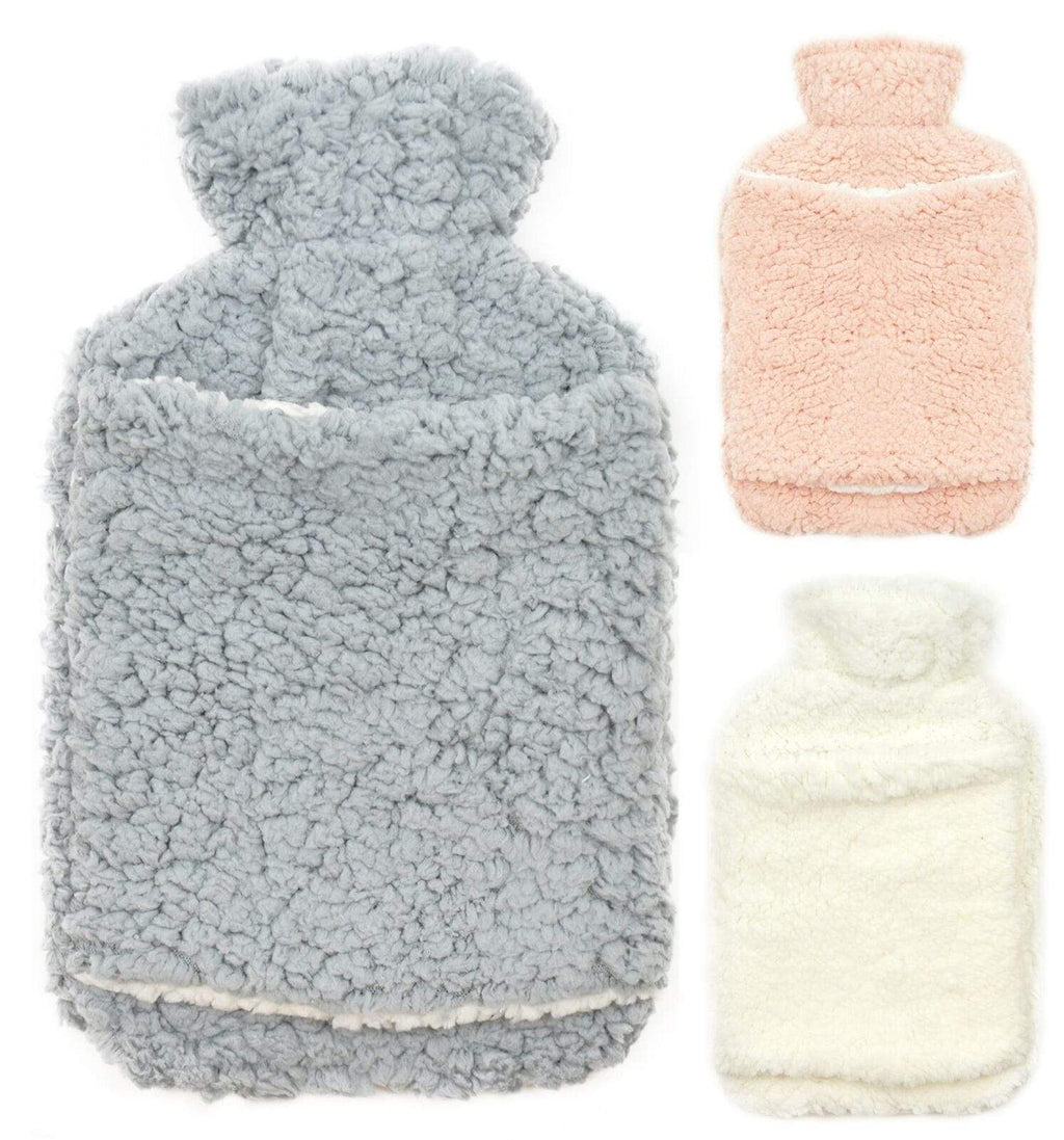 OLIVIA ROCCO Teddy Fleece Hot Water Bottle | 2L Natural Rubber Hand Warmer