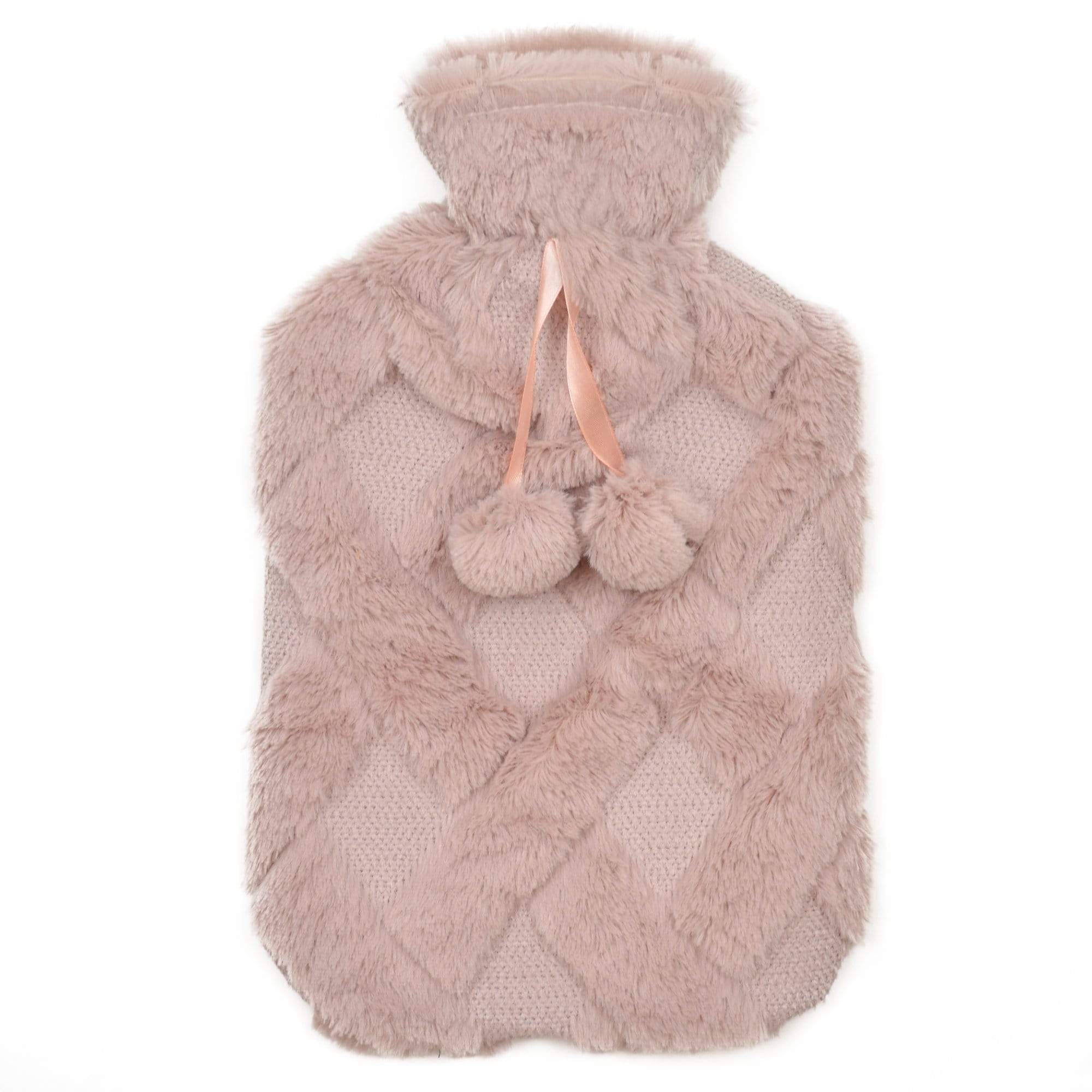 OLIVIA ROCCO Hot Water Bottle 2L – Diamond Fleece Plush Cover with Pom Poms