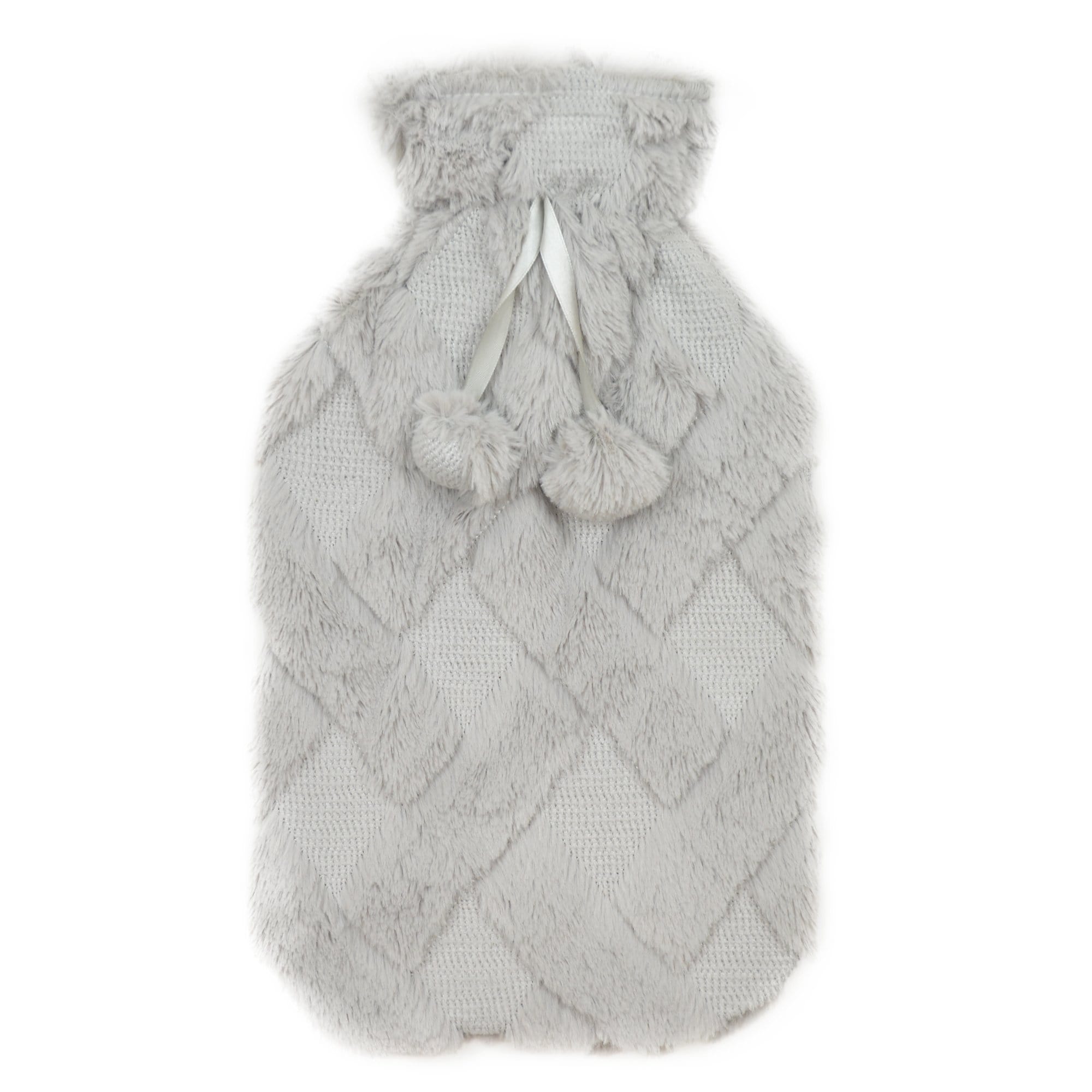 OLIVIA ROCCO Hot Water Bottle 2L – Diamond Fleece Plush Cover with Pom Poms
