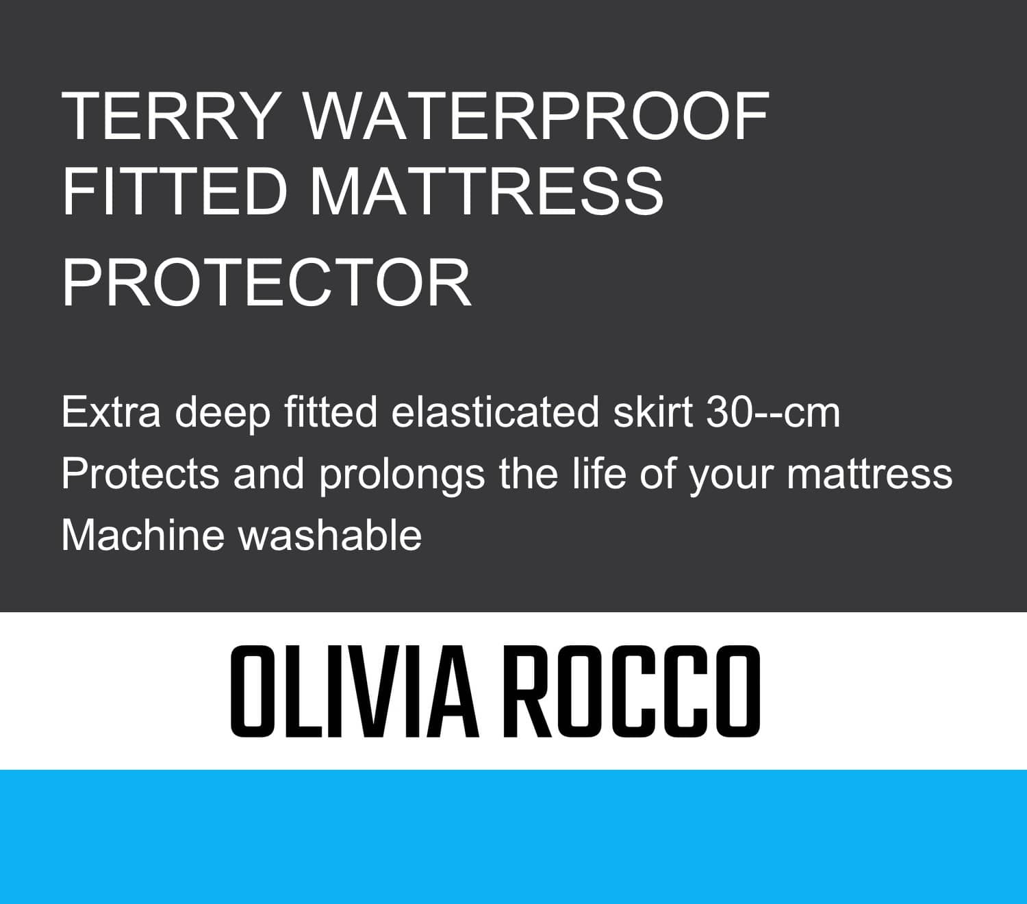 OLIVIA ROCCO Waterproof Terry Towel Mattress Protector | Deep 30cm Skirt