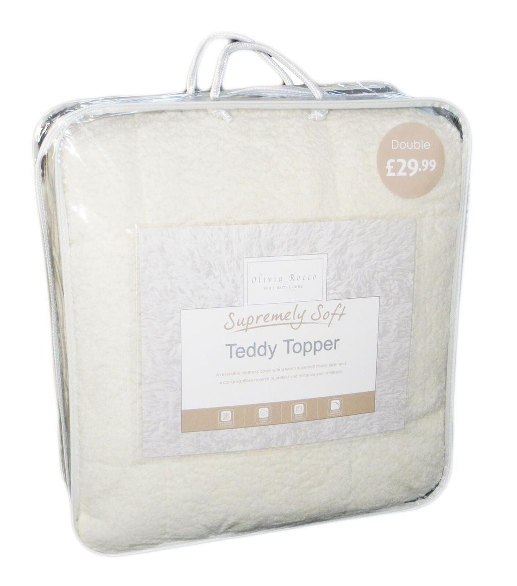 OLIVIA ROCCO Mattress Topper – Dual Sided Teddy Fleece Extra Deep Skirt