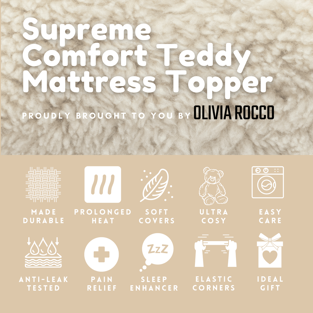OLIVIA ROCCO Mattress Topper – Dual Sided Teddy Fleece Extra Deep Skirt