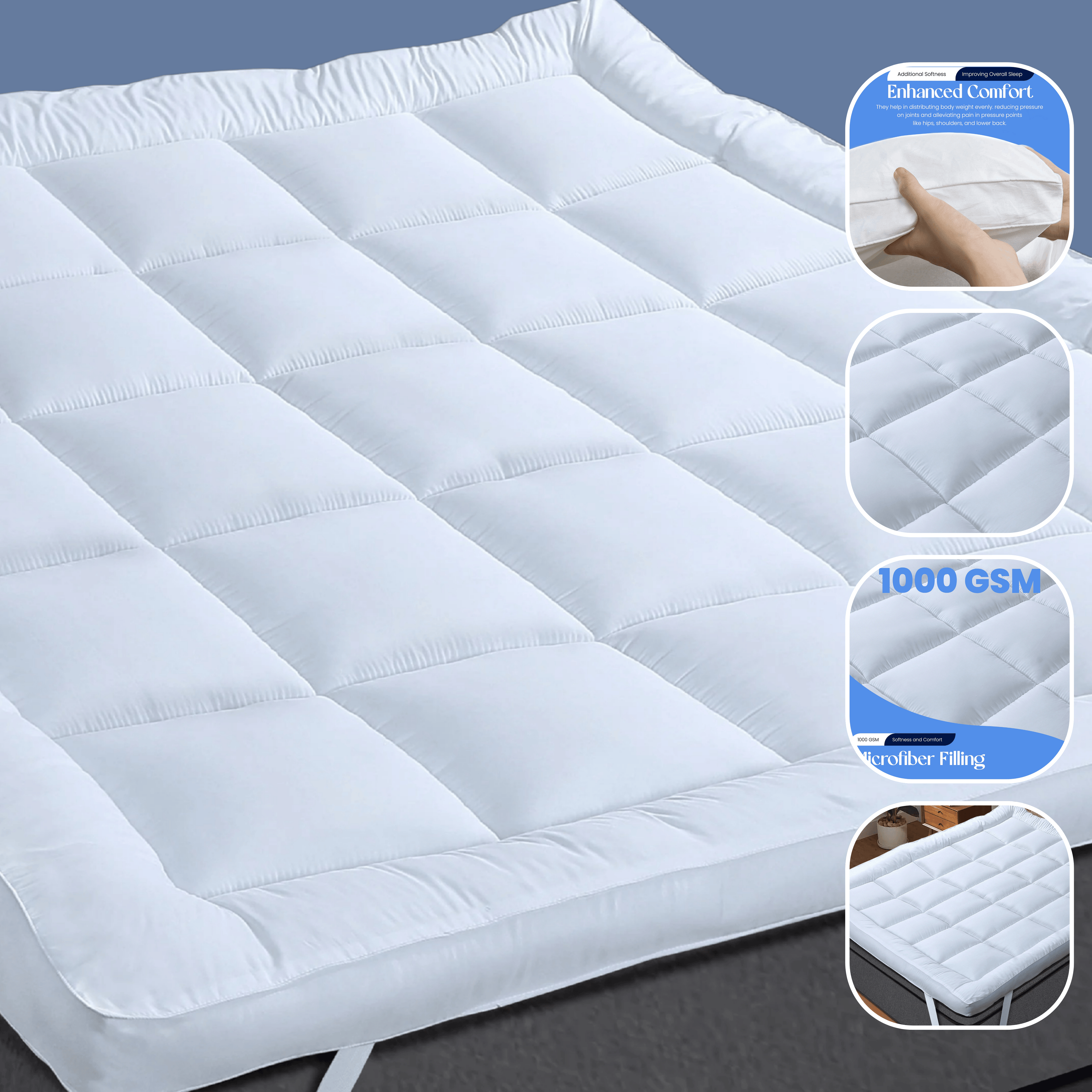 OLIVIA ROCCO Microfibre Mattress Topper – Extra Deep Cooling Heavy Fill