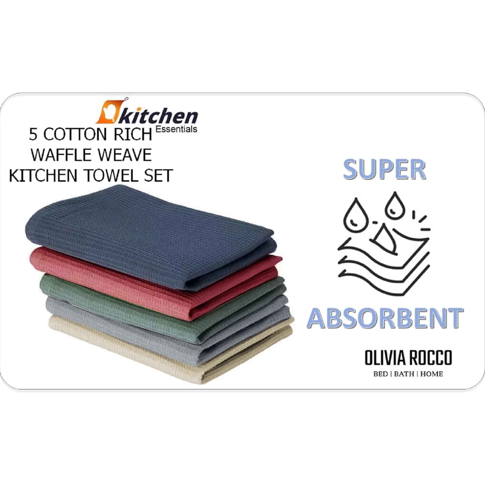 OLIVIA ROCCO 20 Pack Cotton Tea Towels – Waffle Weave Absorbent Dish Cloths