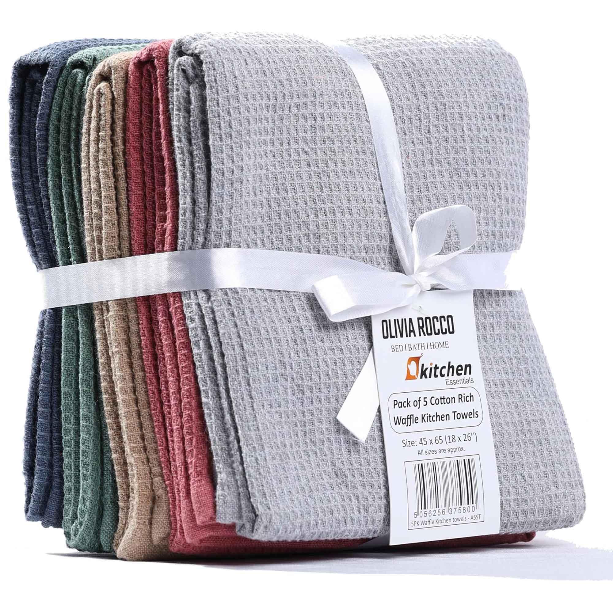 OLIVIA ROCCO 20 Pack Cotton Tea Towels – Waffle Weave Absorbent Dish Cloths