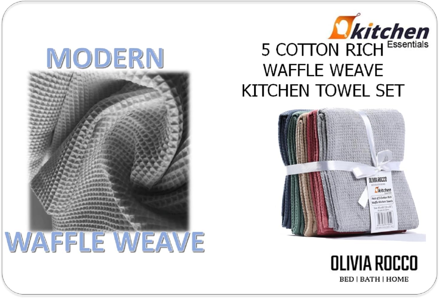 OLIVIA ROCCO 5 Pack Waffle Kitchen Tea Towels – Absorbent Cotton Set