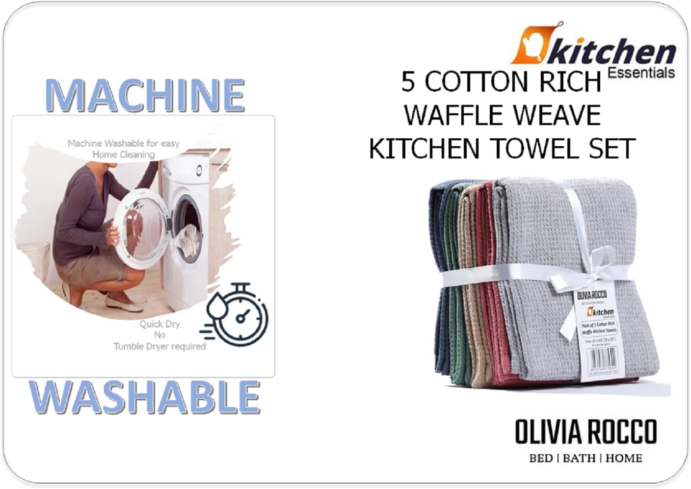 OLIVIA ROCCO 5 Pack Waffle Kitchen Tea Towels – Absorbent Cotton Set