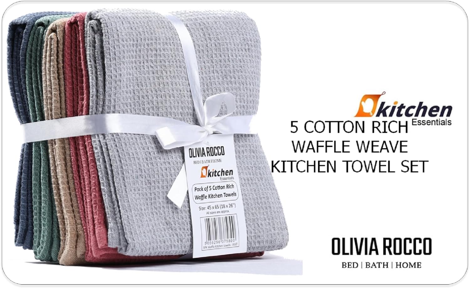 OLIVIA ROCCO 5 Pack Waffle Kitchen Tea Towels – Absorbent Cotton Set