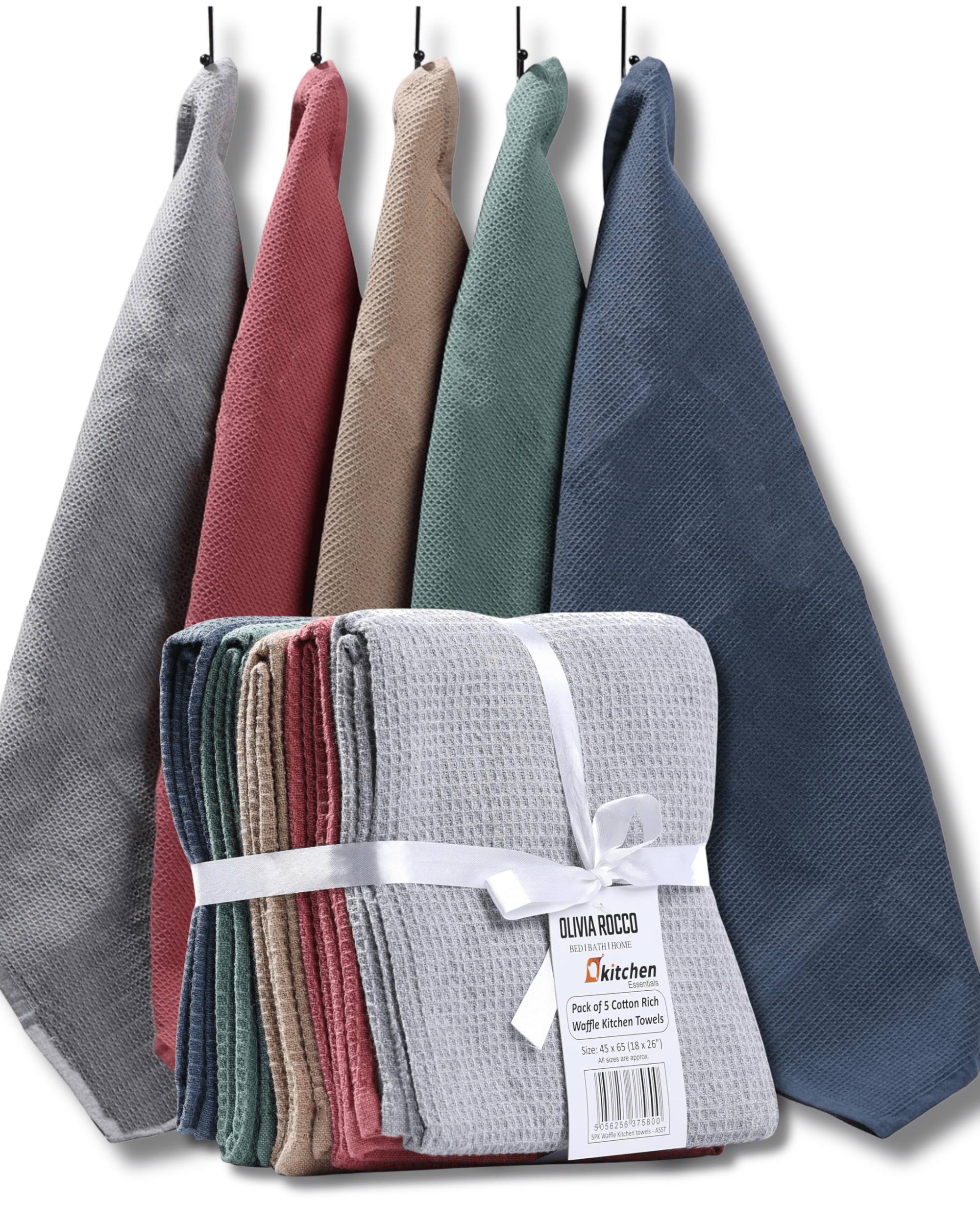 OLIVIA ROCCO 5 Pack Waffle Kitchen Tea Towels – Absorbent Cotton Set