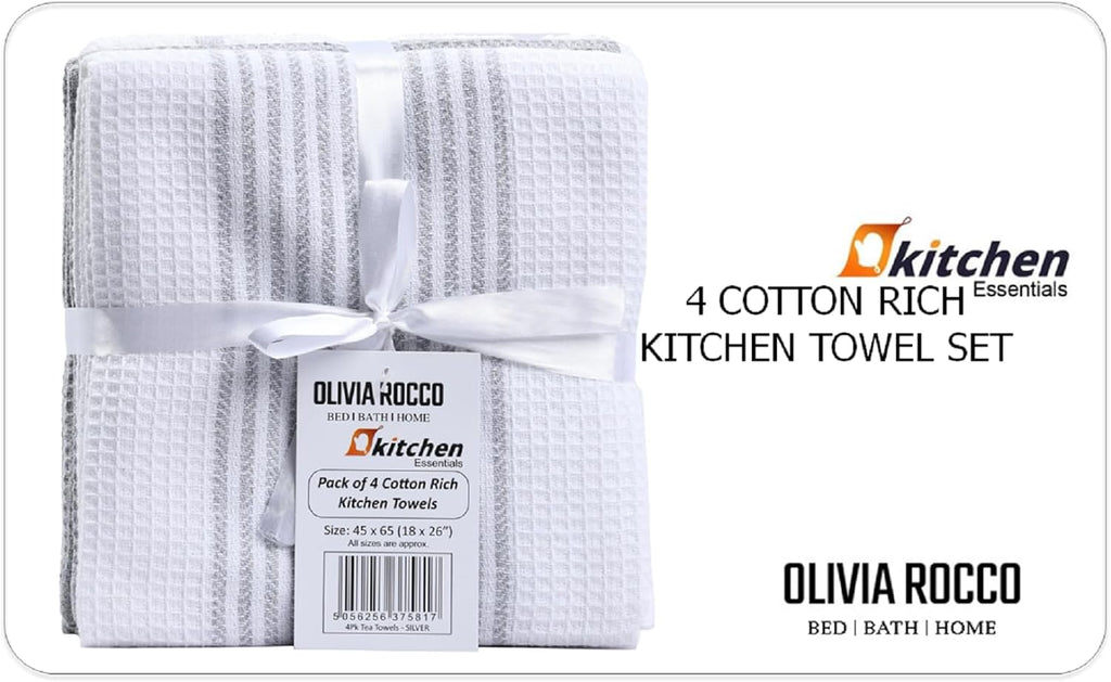 OLIVIA ROCCO Cotton Tea Towels – Pack of 4 Green Absorbent Dish Cloths