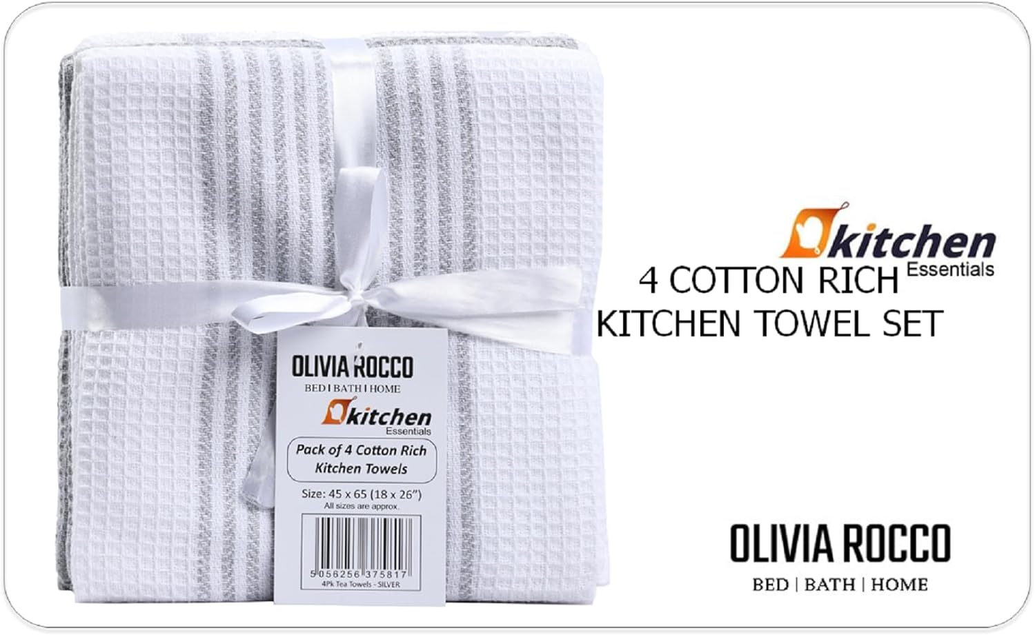 OLIVIA ROCCO Cotton Tea Towels – Pack of 4 Green Absorbent Dish Cloths