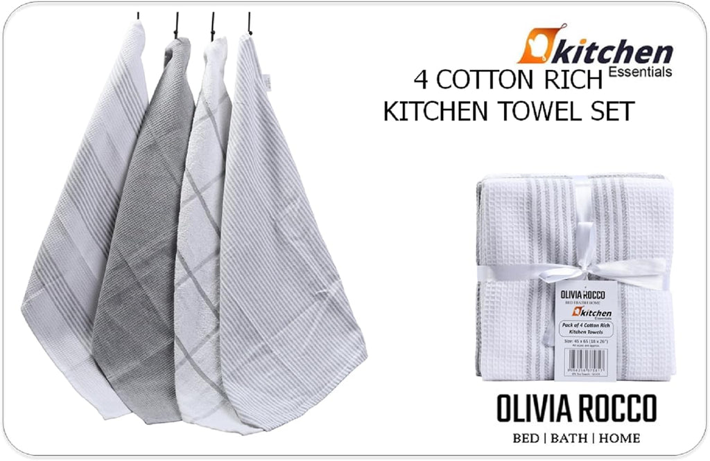 OLIVIA ROCCO Cotton Tea Towels – Pack of 4 Green Absorbent Dish Cloths