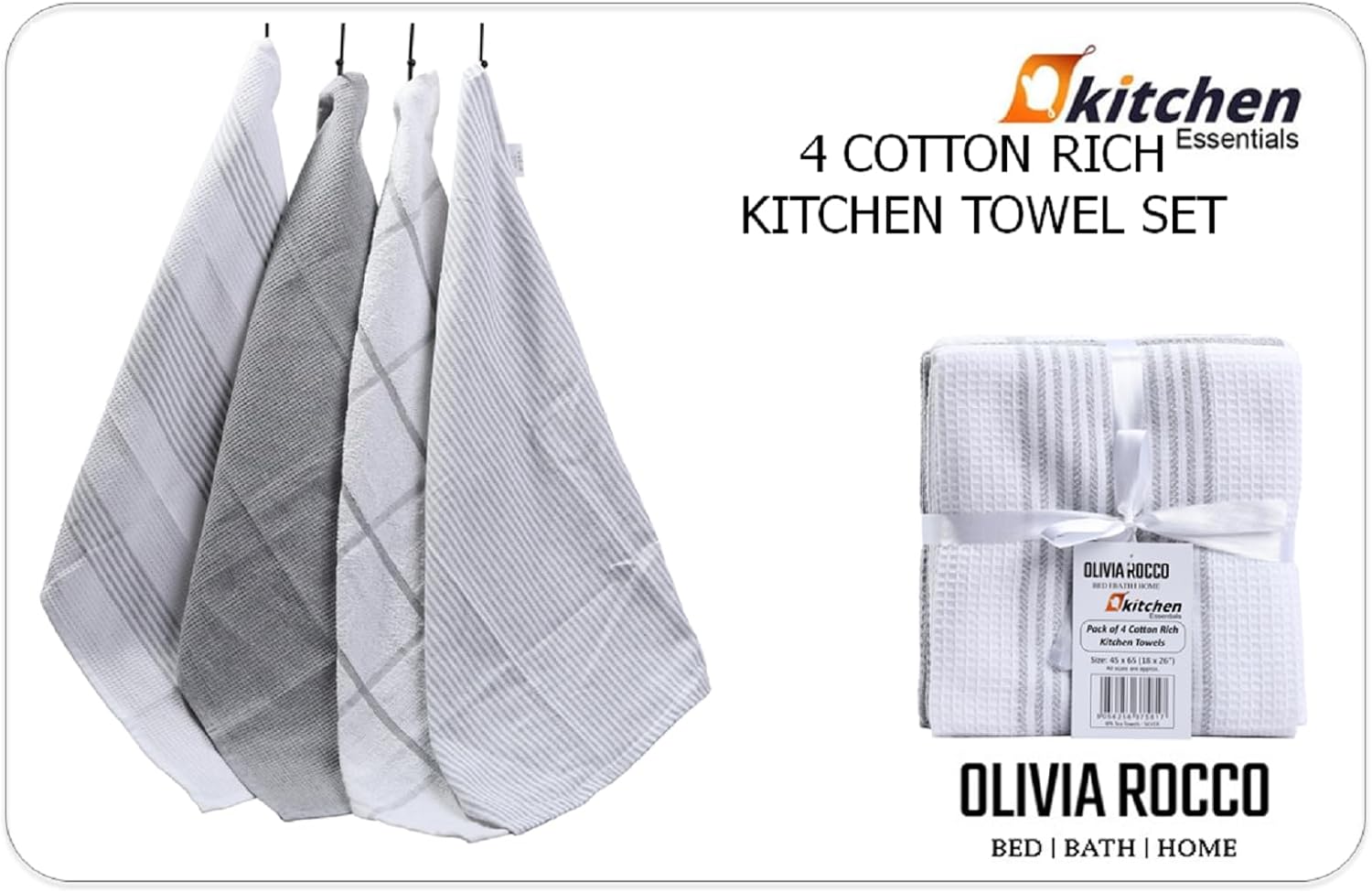 OLIVIA ROCCO Cotton Tea Towels – Pack of 4 Green Absorbent Dish Cloths