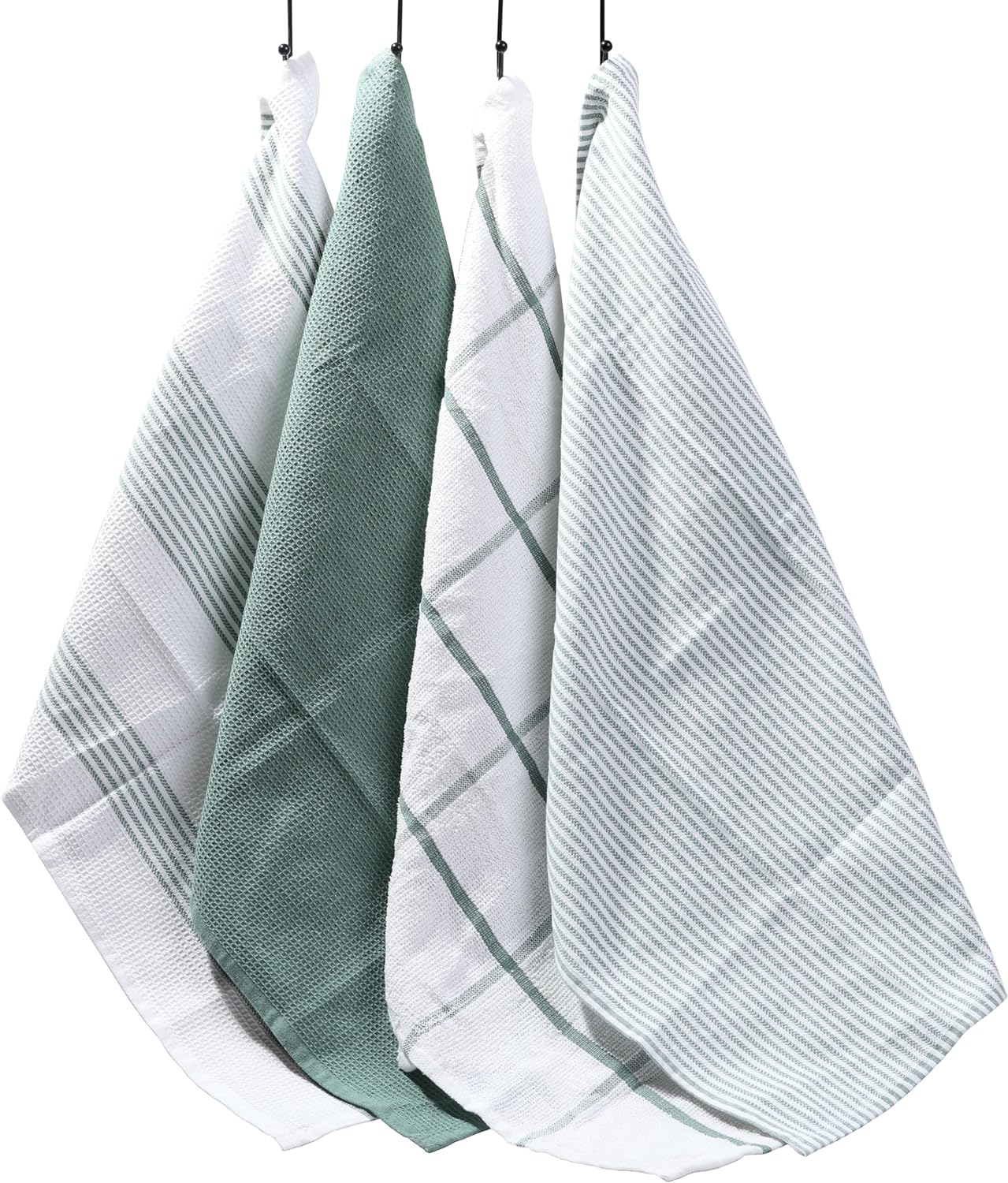 OLIVIA ROCCO Cotton Tea Towels – Pack of 4 Green Absorbent Dish Cloths