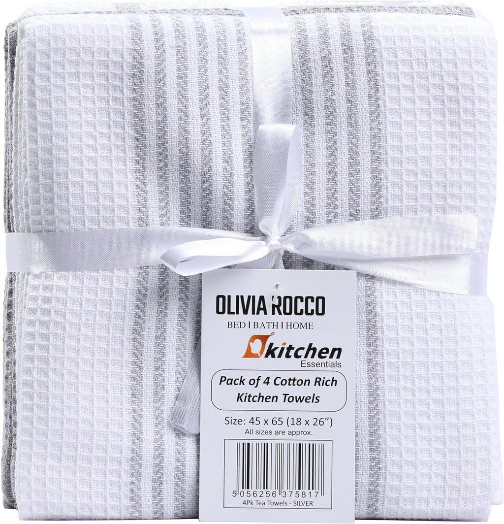 OLIVIA ROCCO Cotton Tea Towels – Pack of 4 Green Absorbent Dish Cloths